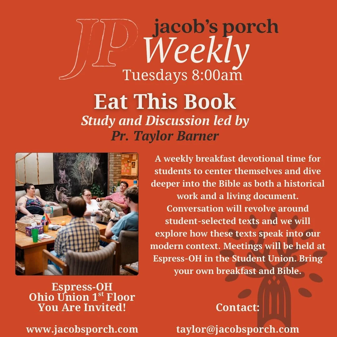 Starting this week we have two small groups you can join! No need to worry, you can drop in anytime and any week as they run.
Tuesdays at 8am- Eat this Book Bible Study
- a chill convo on the bible over coffee and breakfast
Thursdays at 7pm- Queer