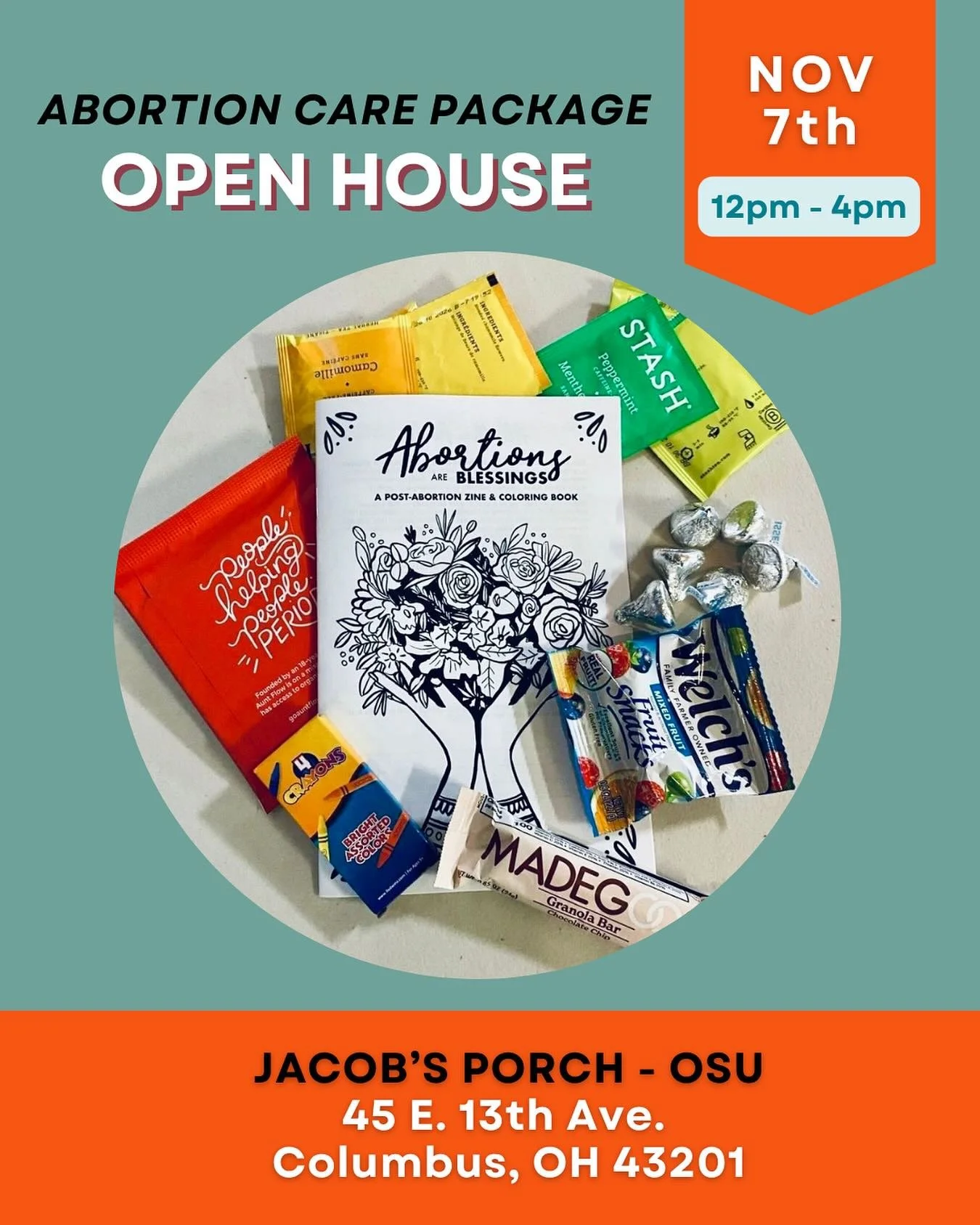 Stop by any time between 12-4pm to grab a slice of pizza, a snack, and pack a few care kits for folks seeking reproductive care this season. We all are needing to feel community connection nowadays, this is a nice way to feel it yourself and offer it