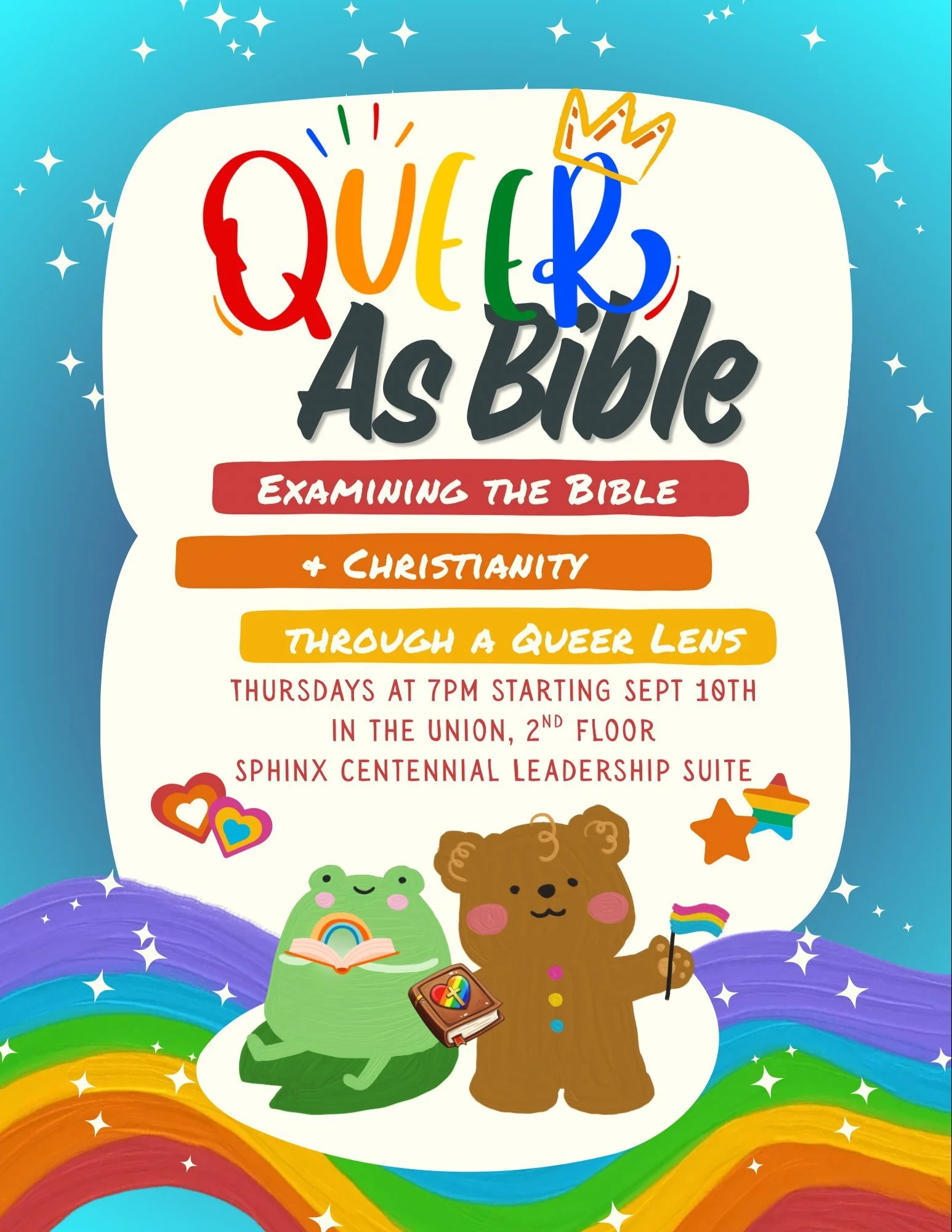 Wonderfully Made is a collective of inclusive campus churches looking to offer experiences of faith that celebrate queer identities. Queer As Bible is our study that looks deeply at scripture and the ways it uplifts unique stories of identity freedom