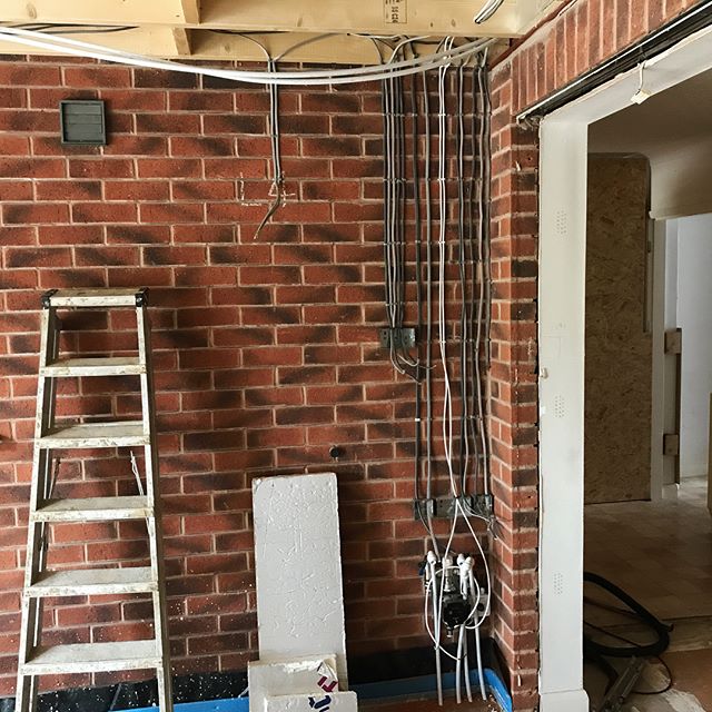 Here&rsquo;s a few pictures of a typical extension from Arundel Drive, Bramcote after 1st and 2nd fix (almost finished!) - client requested no ceiling lights due to having two large Velux windows, instead they went with 5 wall lights and single socke