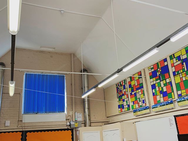 Schools out, LED lighting in! #LEDlighting #Lighting #Classroom #electrician