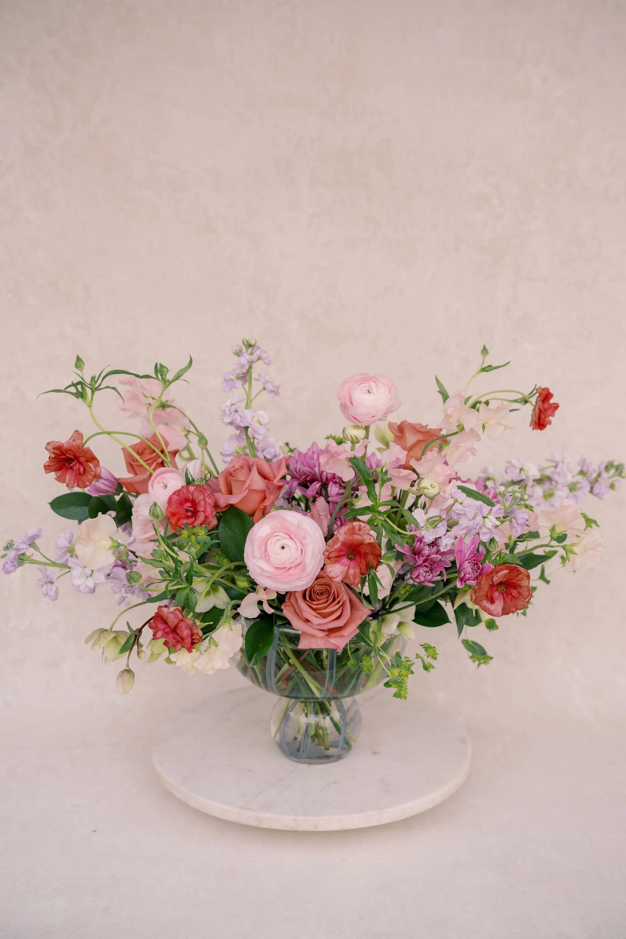 Artisan Purple Striped Glass Compote Arrangement
