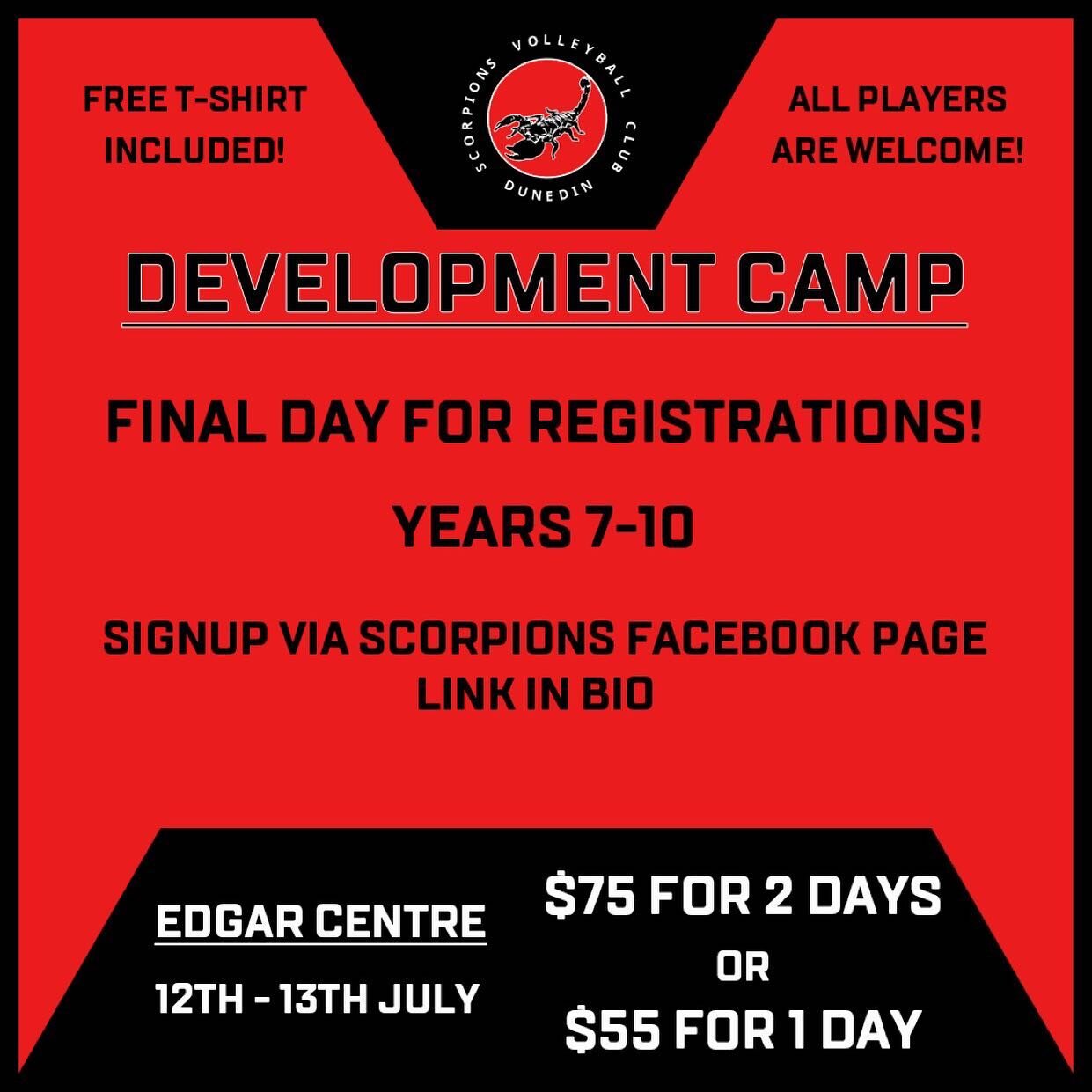 6/7/21 - LAST CHANCE to sign up for our development camp 🔴⚫️🦂 details on our Facebook page