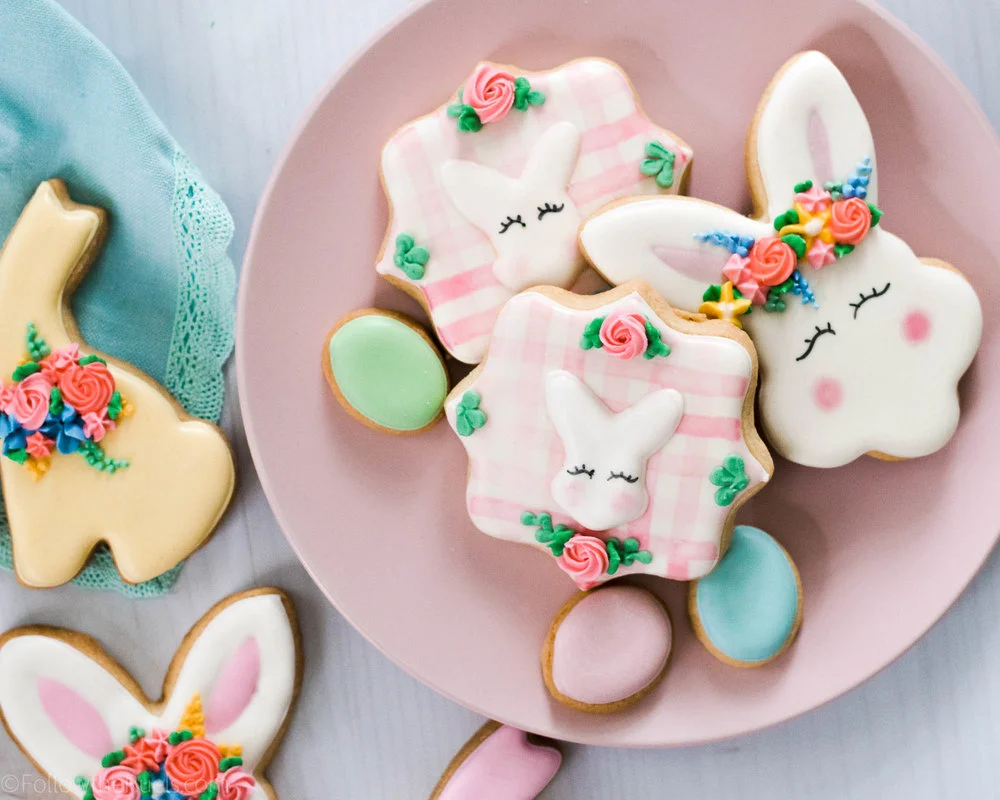Flower Crown Easter Bunny Cookies