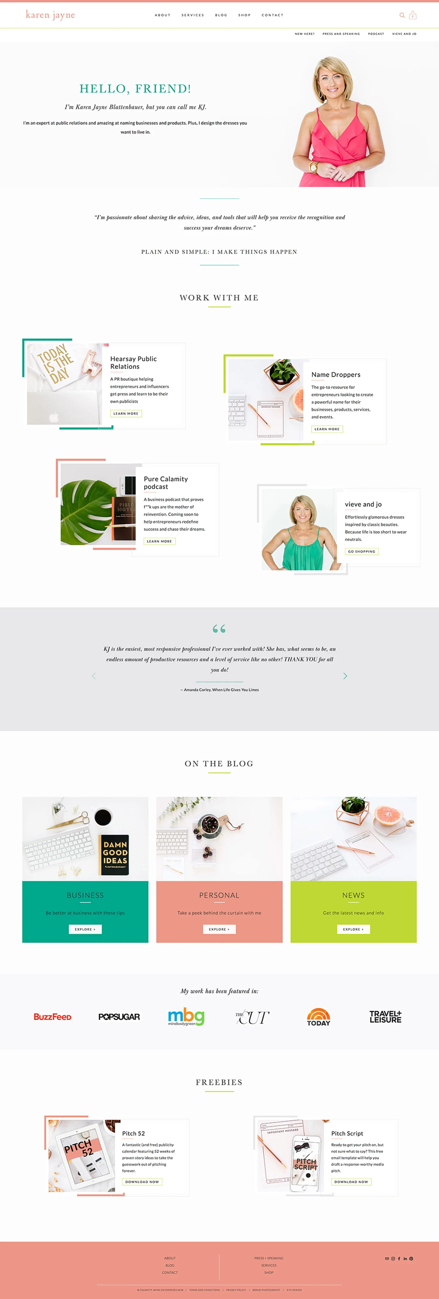 KJ Blattenbauer Home page | Squarespace web site for a business strategist and PR expert | design by Jodi Neufeld Design
