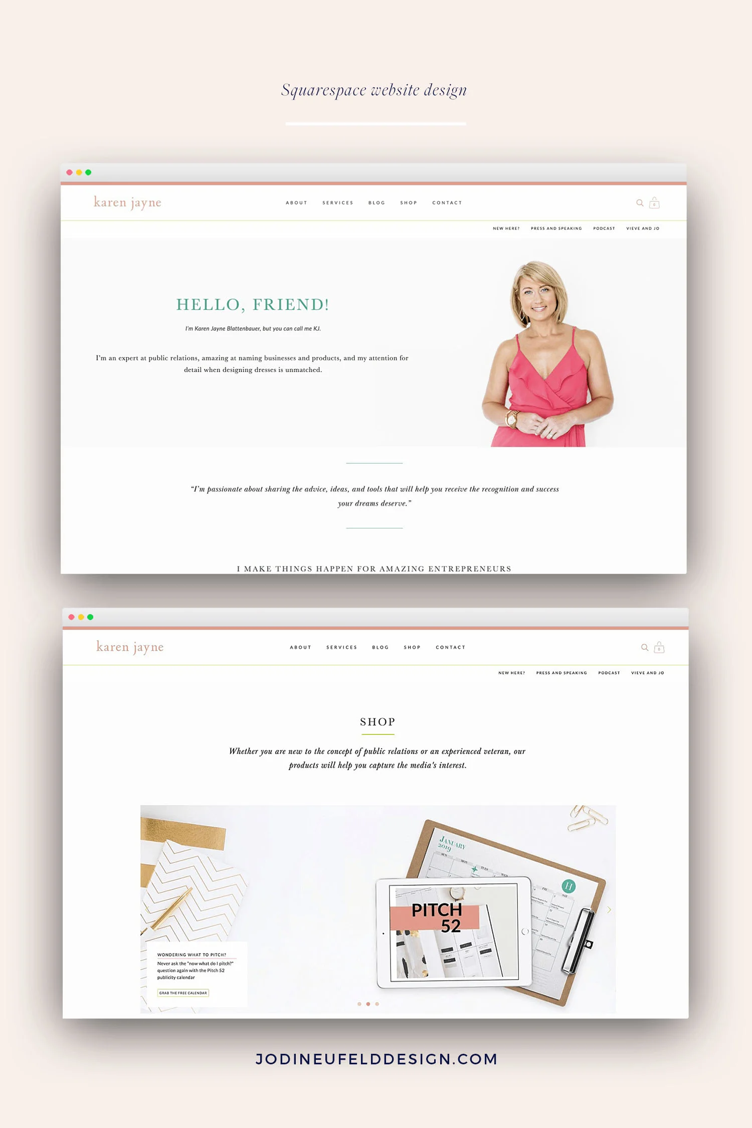 KJ Blattenbauer website design for a PR and business strategist by Jodi Neufeld Design