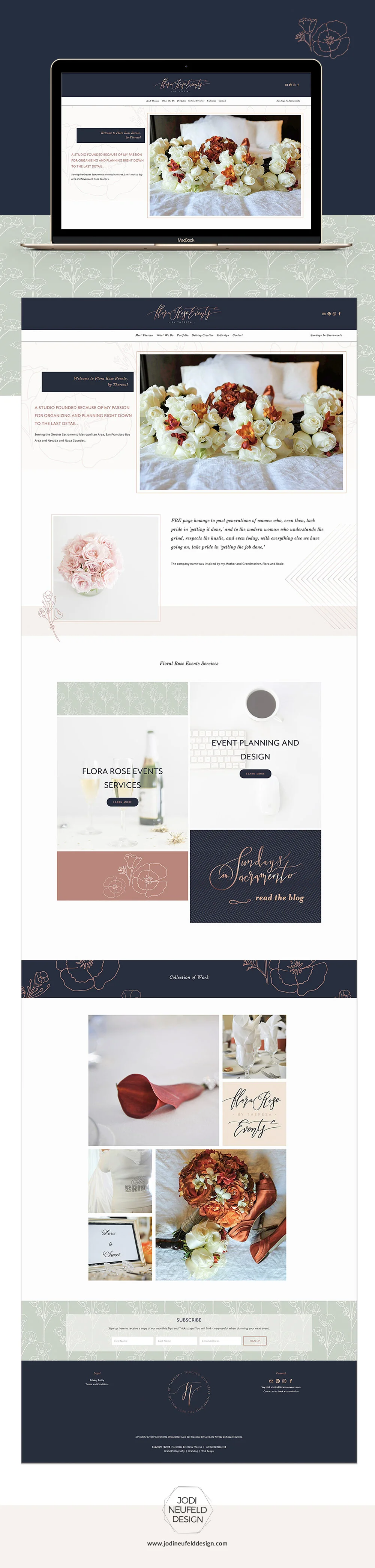 Flora Rose Events Home page | Event planning Squarespace website | web design by Jodi Neufeld Design | Squarespace Designer