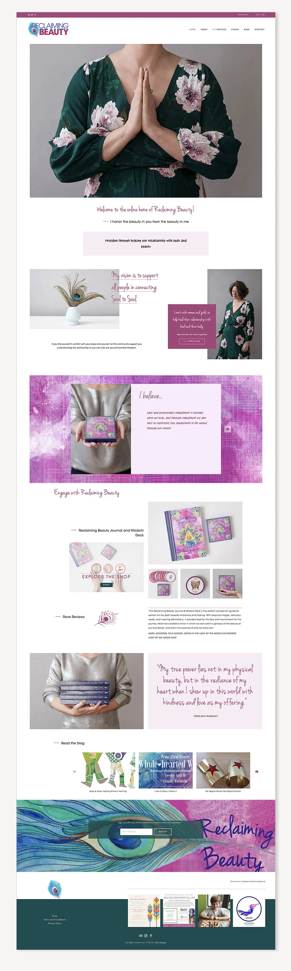 Reclaiming Beauty home page website design | Squarespace website design by Jodi Neufeld Design