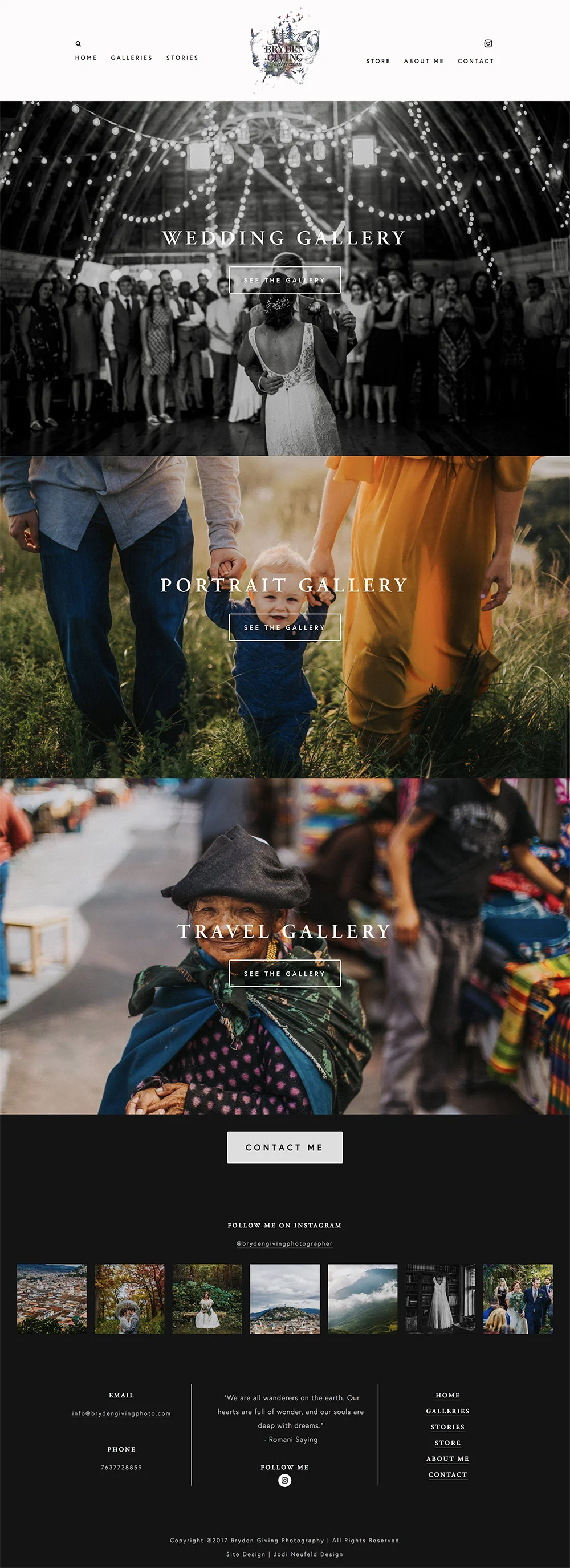 Bryden Giving Photographer Galleries page | custom Squarespace webdesign for Photographer | Jodi Neufeld Design