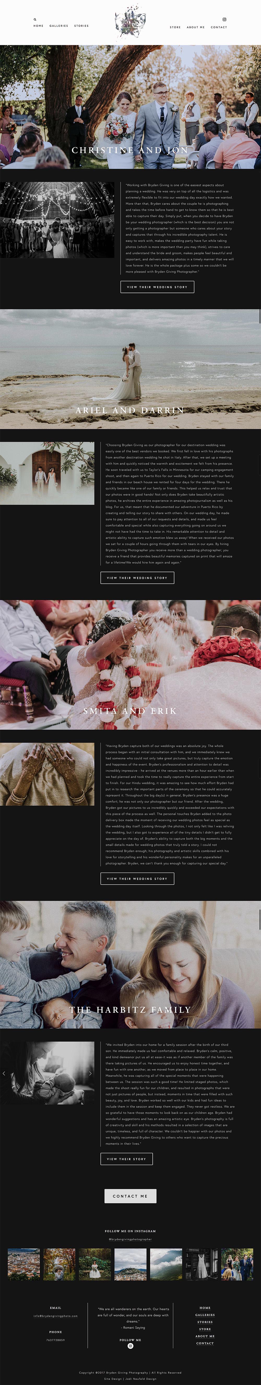 Bryden Giving Photographer | testimonials page | custom Photography website by Jodi Neufeld Design