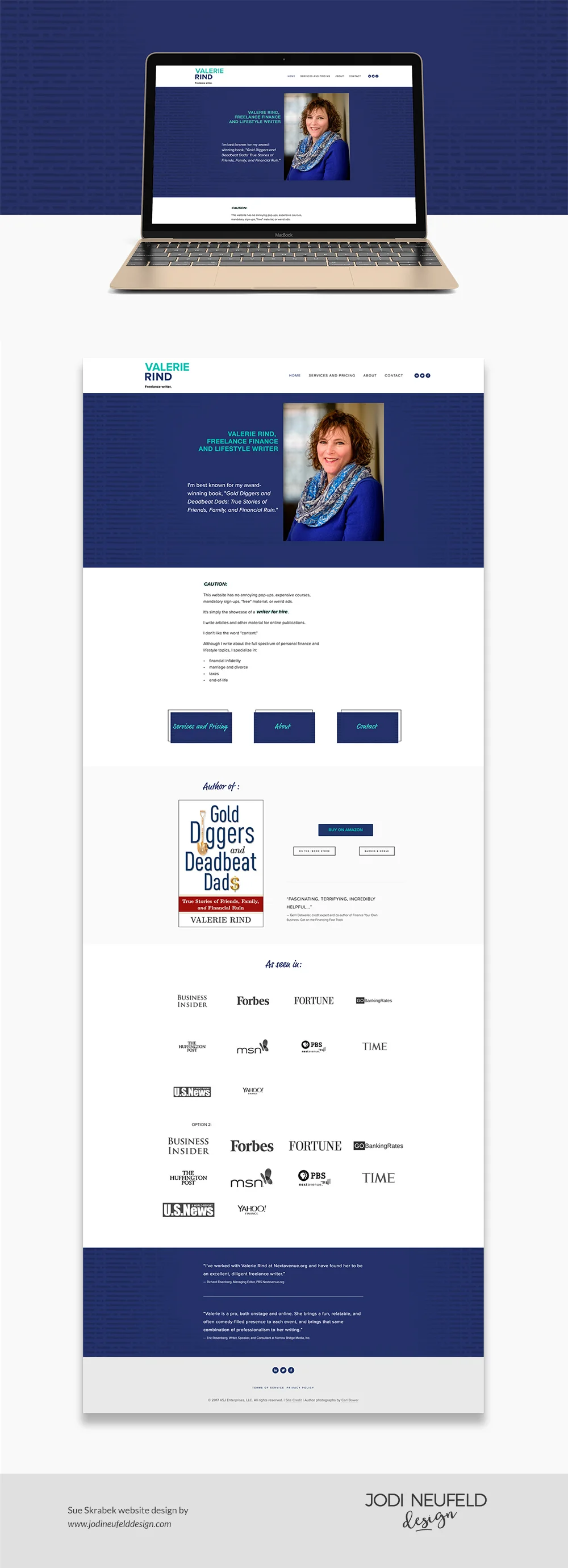 Valerie Rind Home page design | Squarespace web design for a freelance writer and author by Jodi Neufeld Design