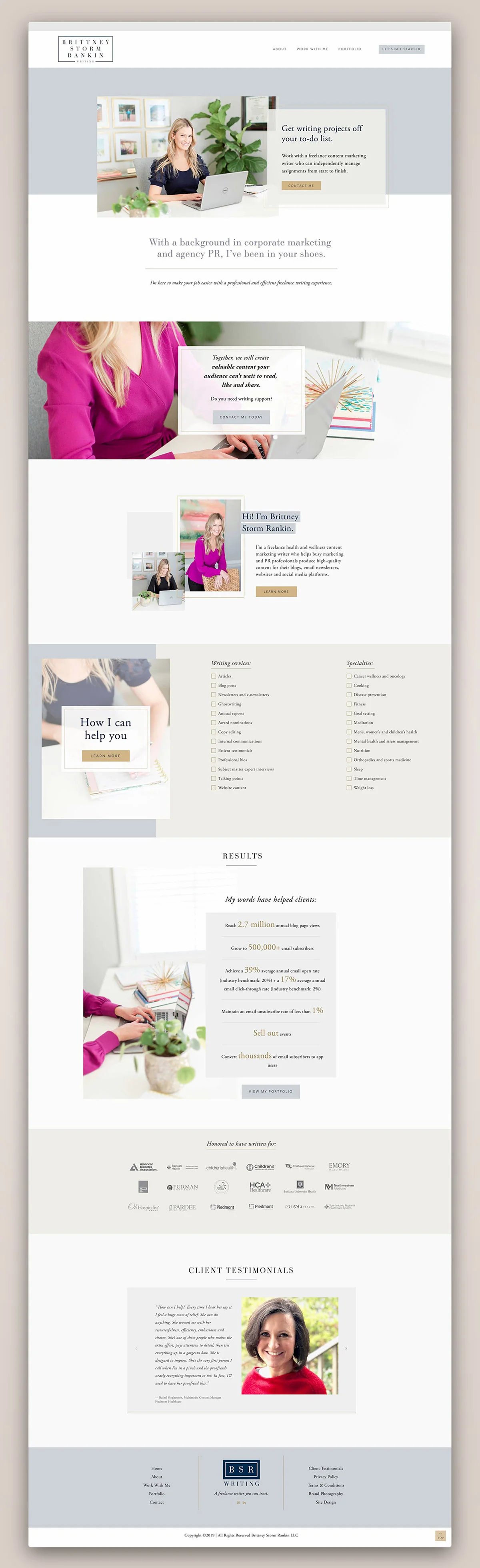 Brittney Storm Rankin Writing Home page | Squarespace web design by Jodi Neufeld Design #squarespace #writerwebsite #webdesign #feminine