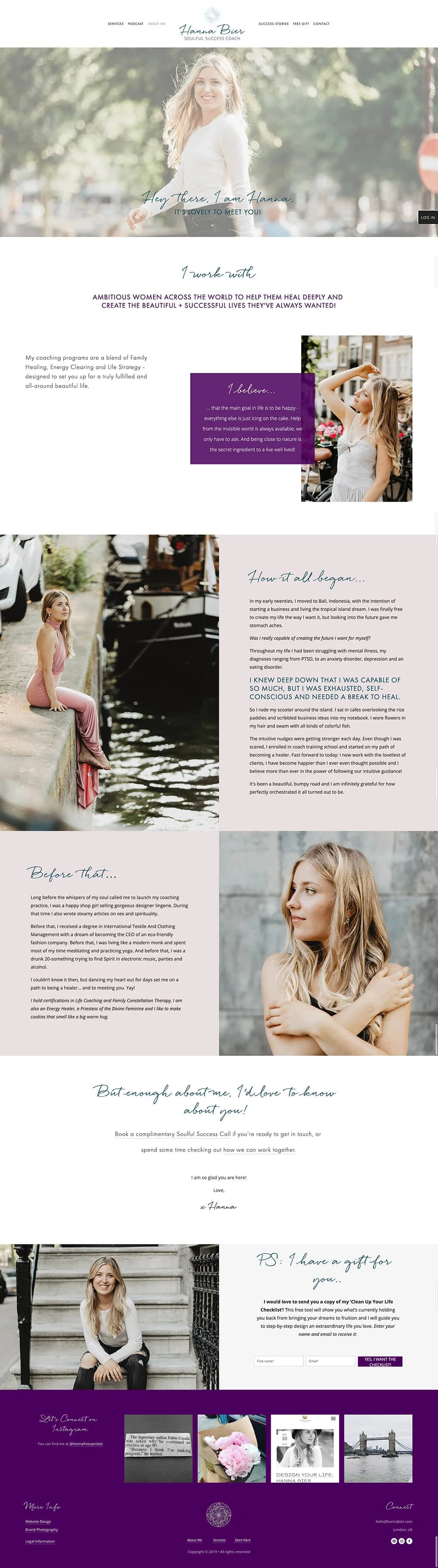 Hanna Bier About page | gorgeous About page design | Squarespace webdesign by Jodi Neufeld Design #squarespace #coaching #website #webdesign