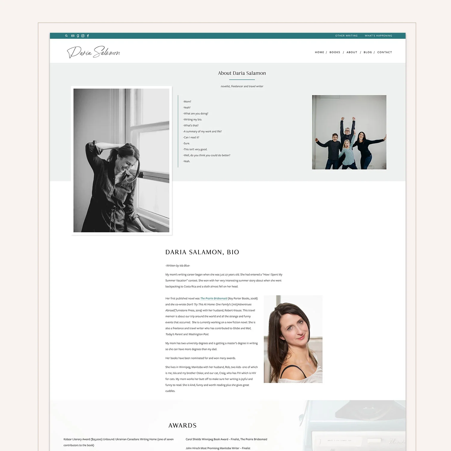 Daria Salamon About page #squarespace web design by Jodi Neufeld Design