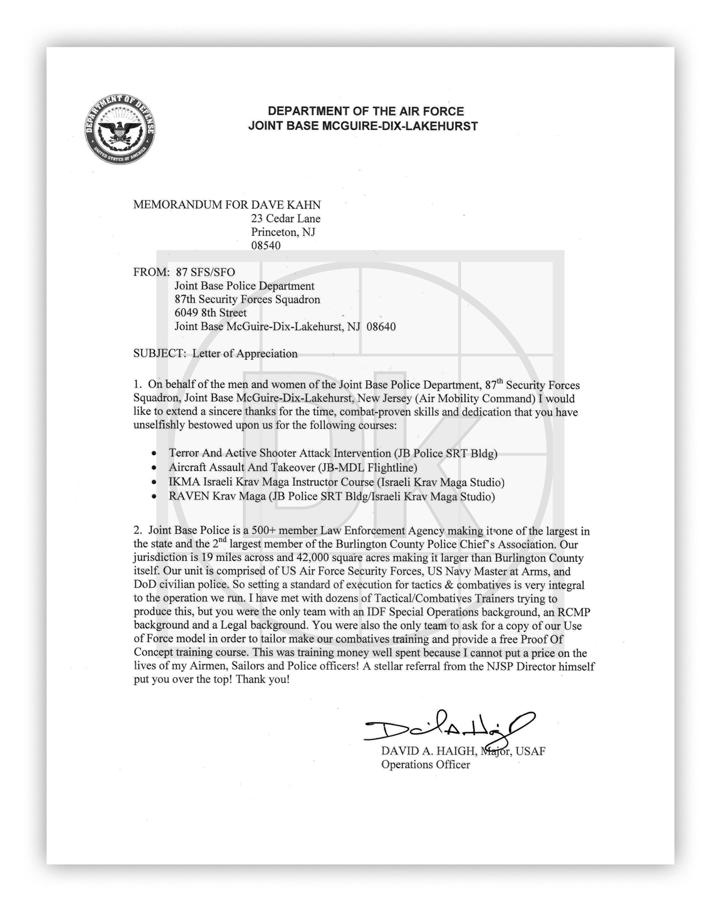 Joint Base Police Department 87th Security Forces