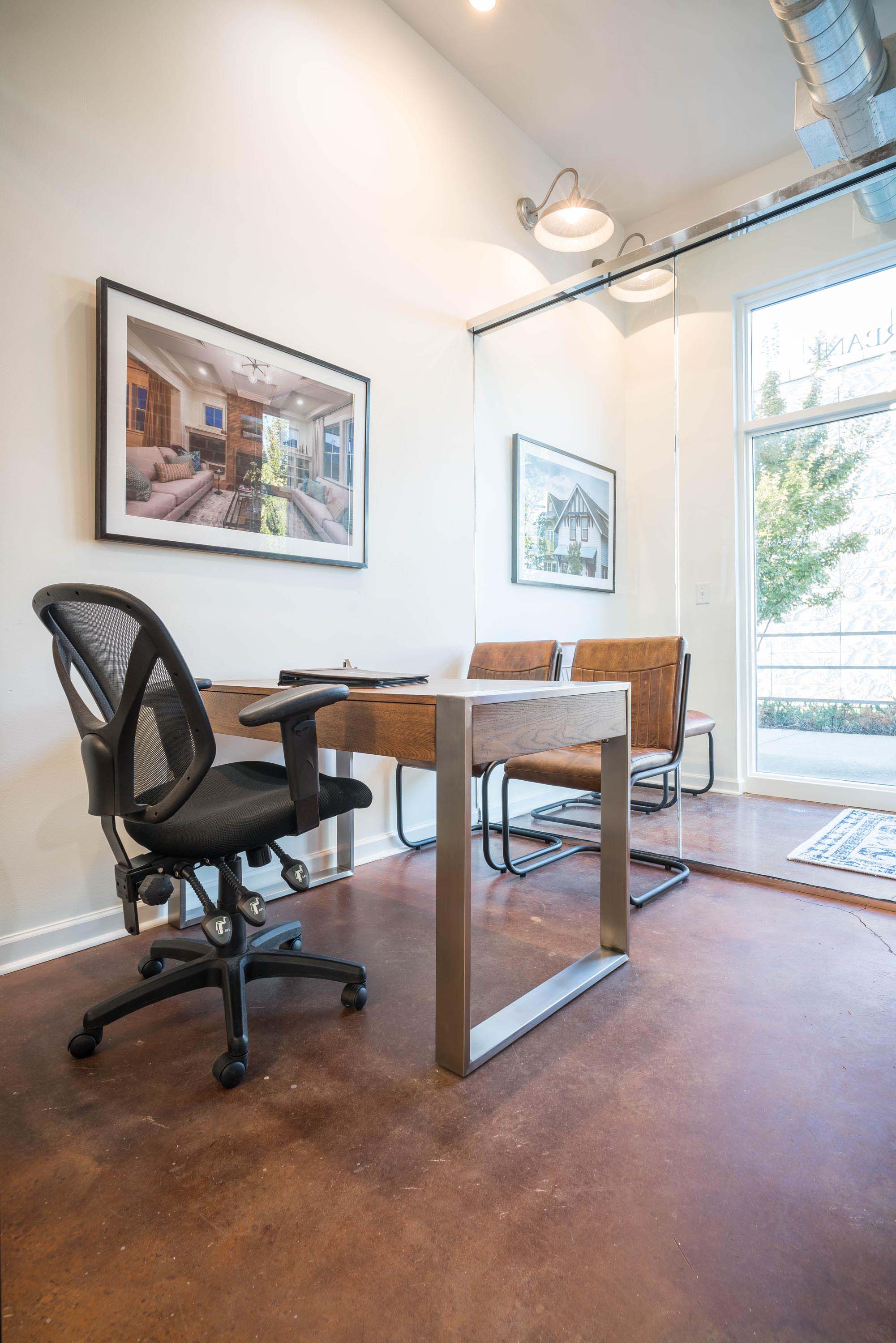 1. Office space with swivel chair and table