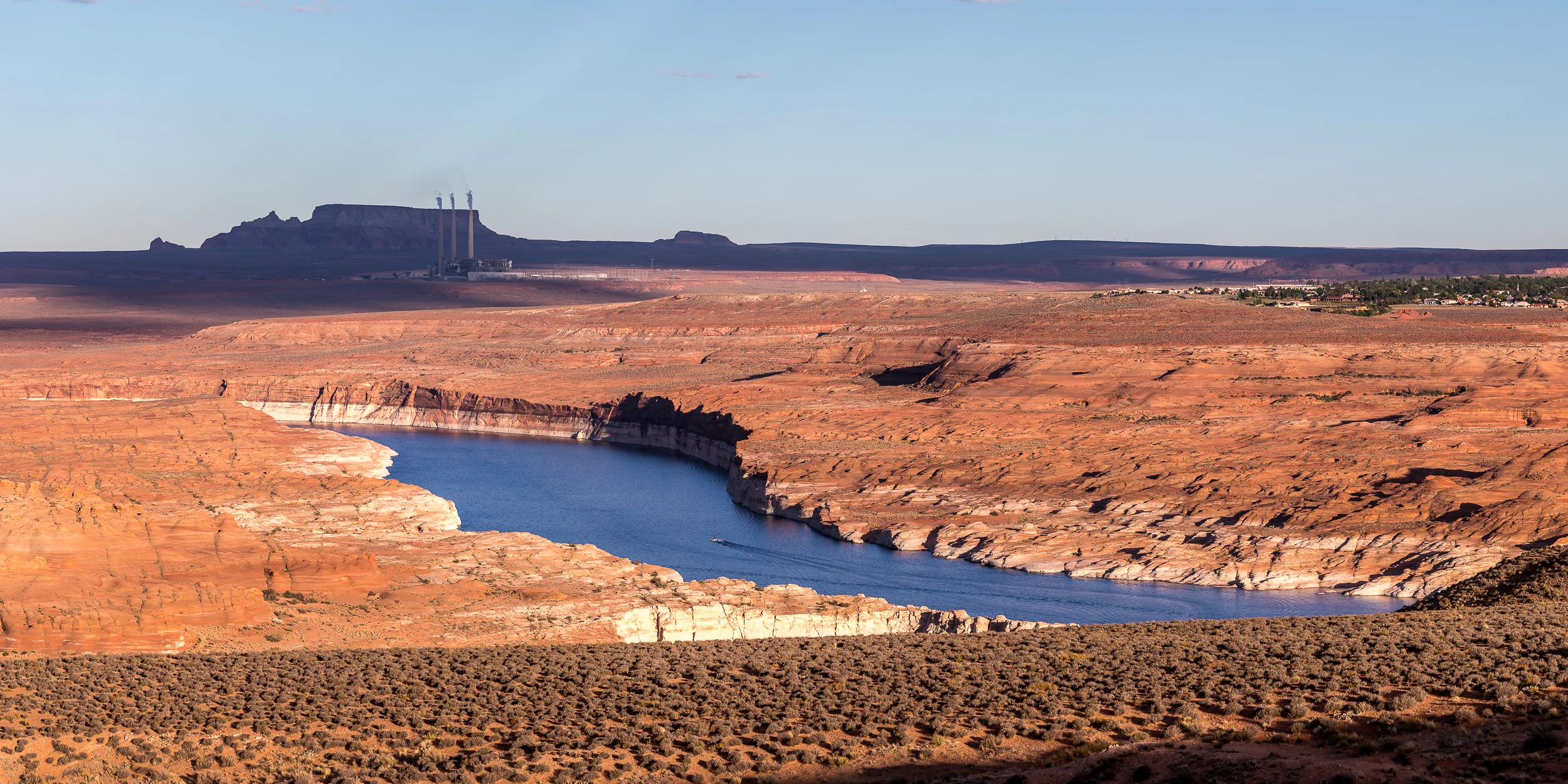 View of Page, Lake Powell, and Navajo Generating Station from Wahweap Overlook.