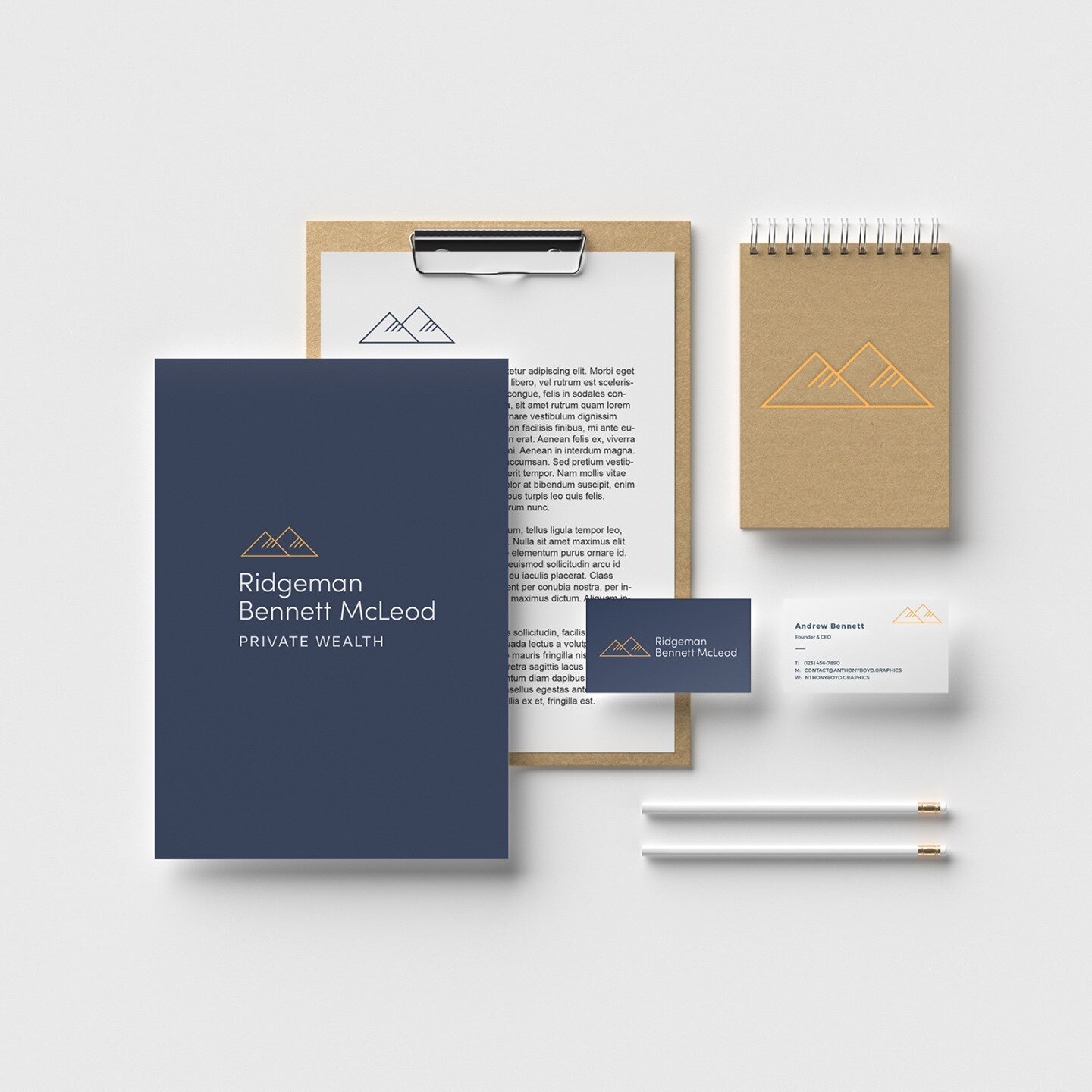 The full suite - because branding is so much more than a logo.⁠
⁠
Stationery design for Ridgemen Bennett McLeod financial planning.⁠
⁠
#graphicdesign #behance #adobeillustrator #logodesign  #designinspiration #branding #brisbane⁠