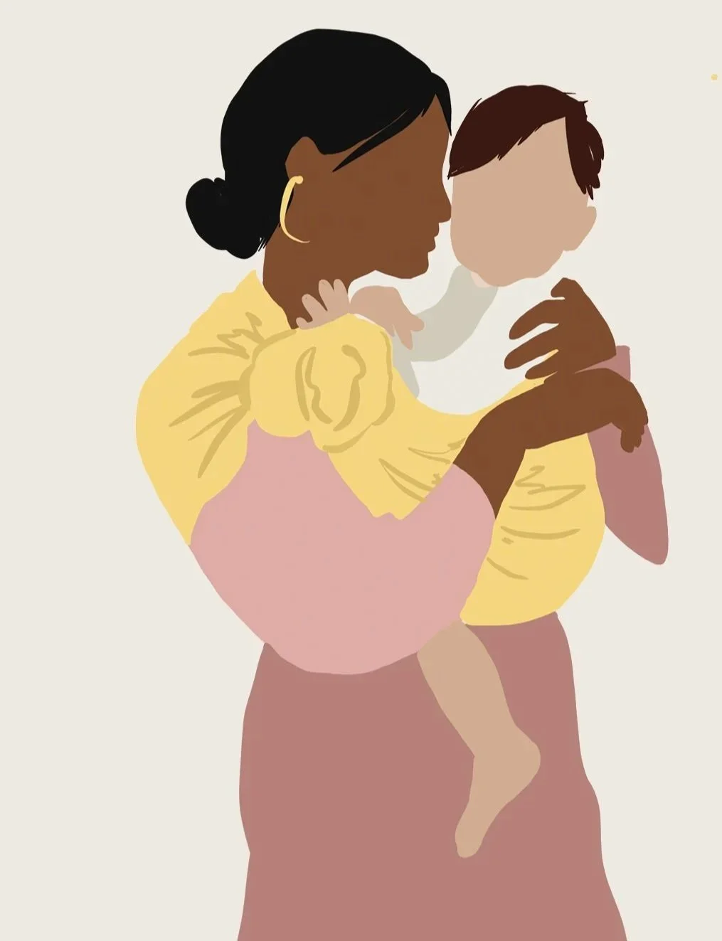 Illustration of a woman holding a baby, with a quote about being kind to yourself during a time of routine adjustment.