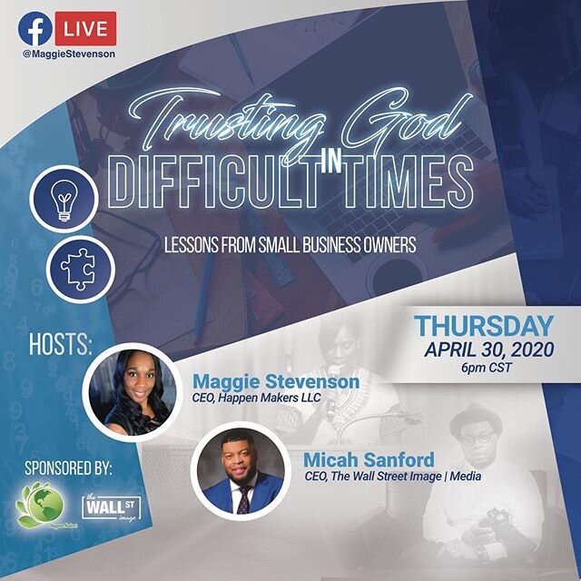 Join us Thursday at 6pm CST! -Hear real-life examples from small business owners -Discover innovation and opportunity in the midst of crisis
-Build your faith to endure and persevere
