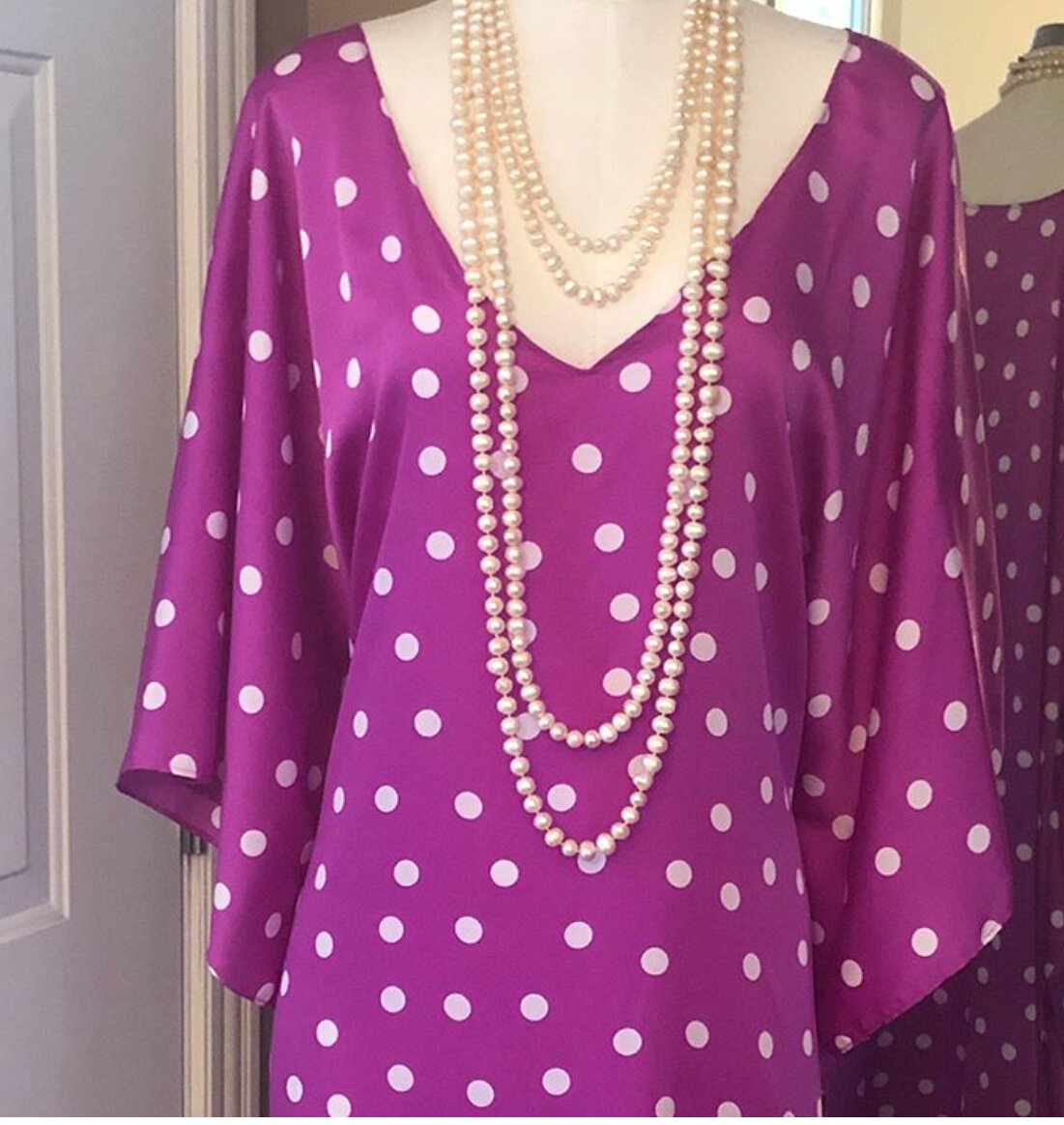 Long Polka Dot Purple White Kaftan