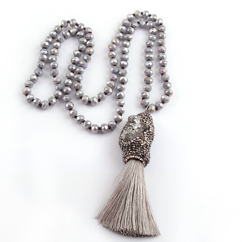 Grey Druze Tassel Necklace