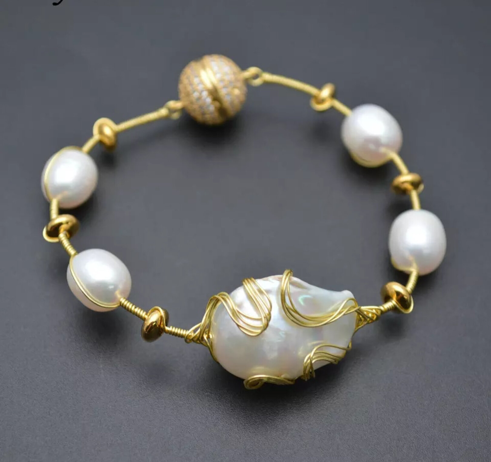 Wire Wrapped Pearl Bracelet