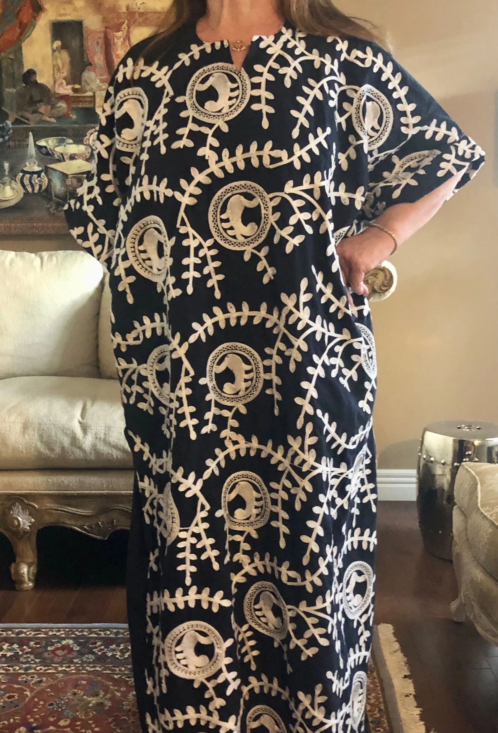 Navy Blue/White Long Kaftan