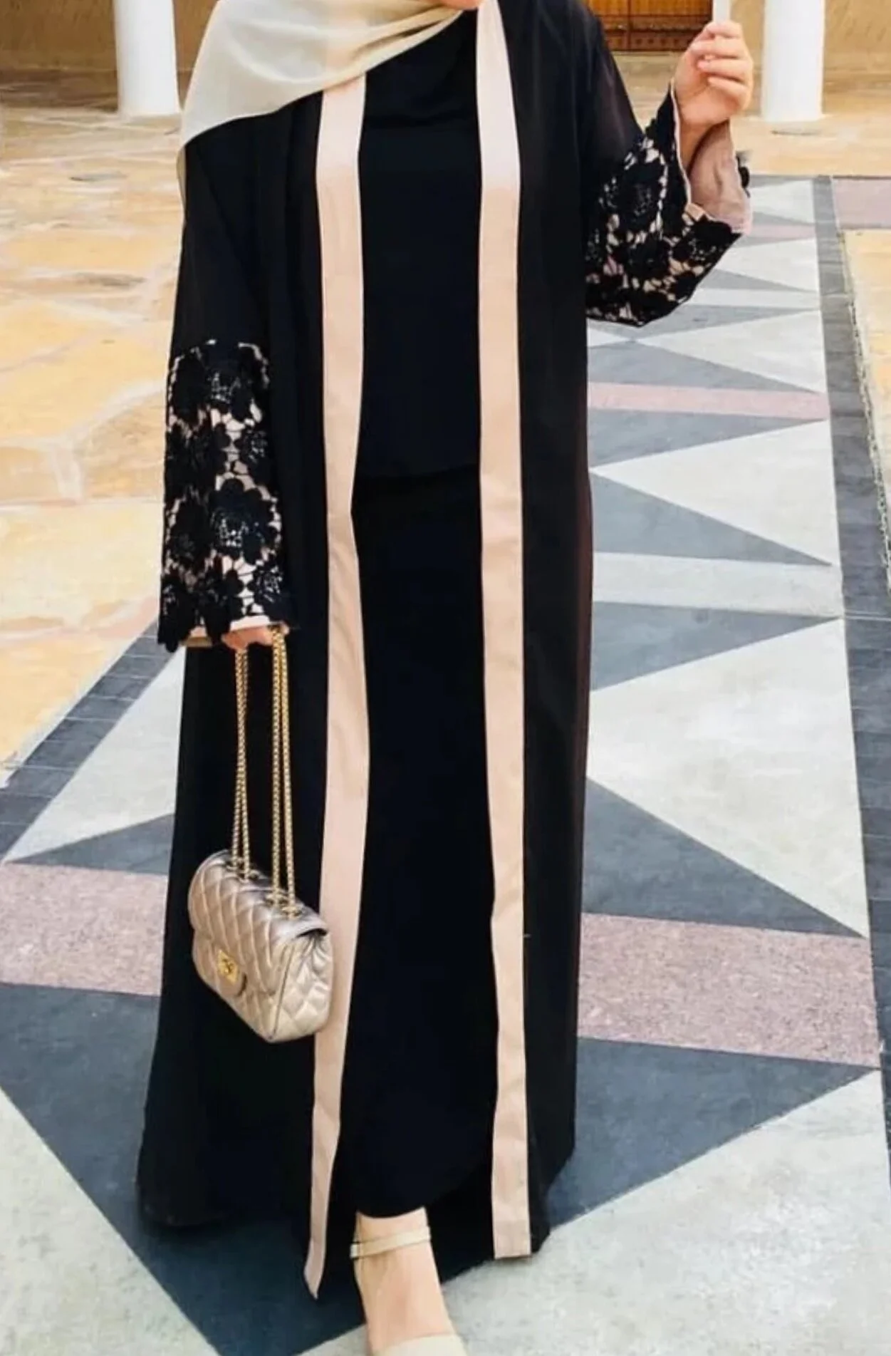 Black Lace Open Abaya