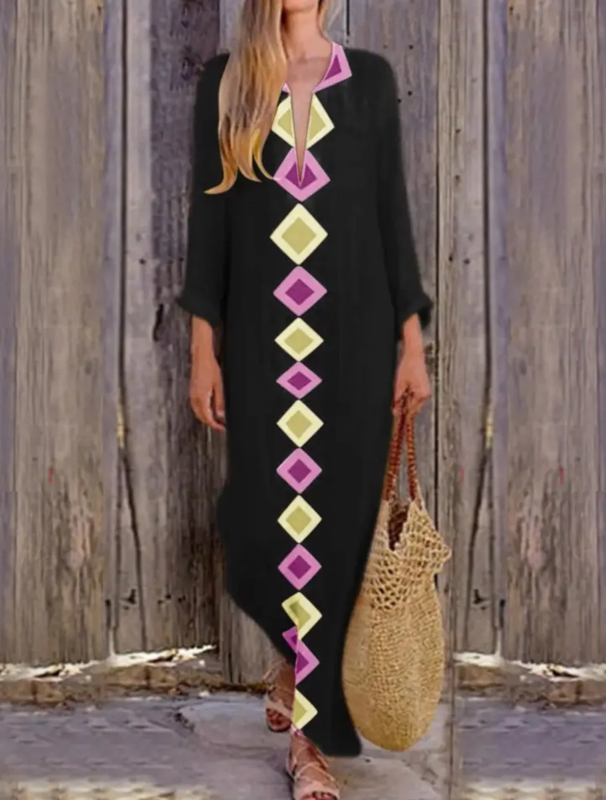 Black Tribal Long Abaya