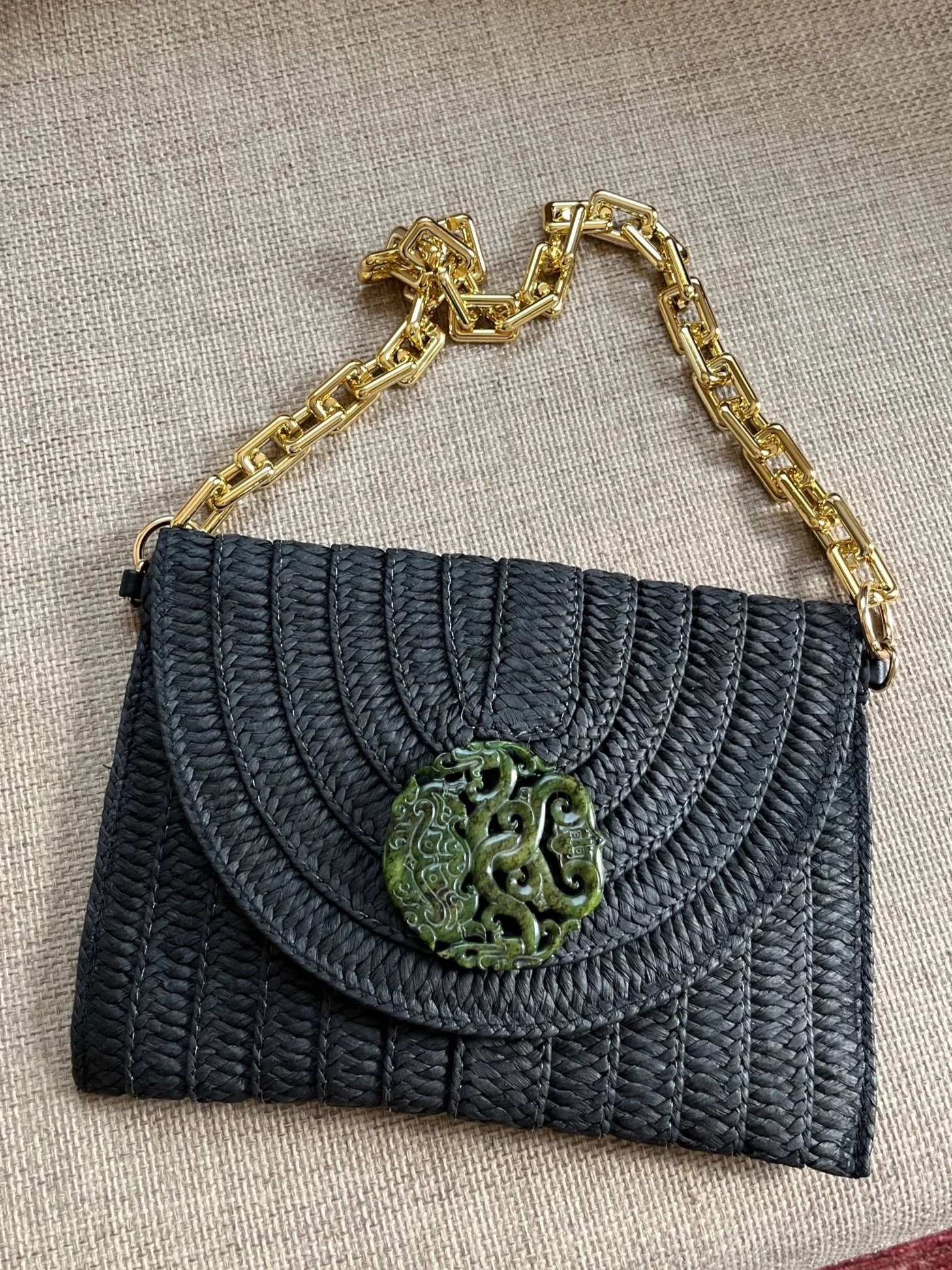 Black Woven Adilla Bag/Green Jade