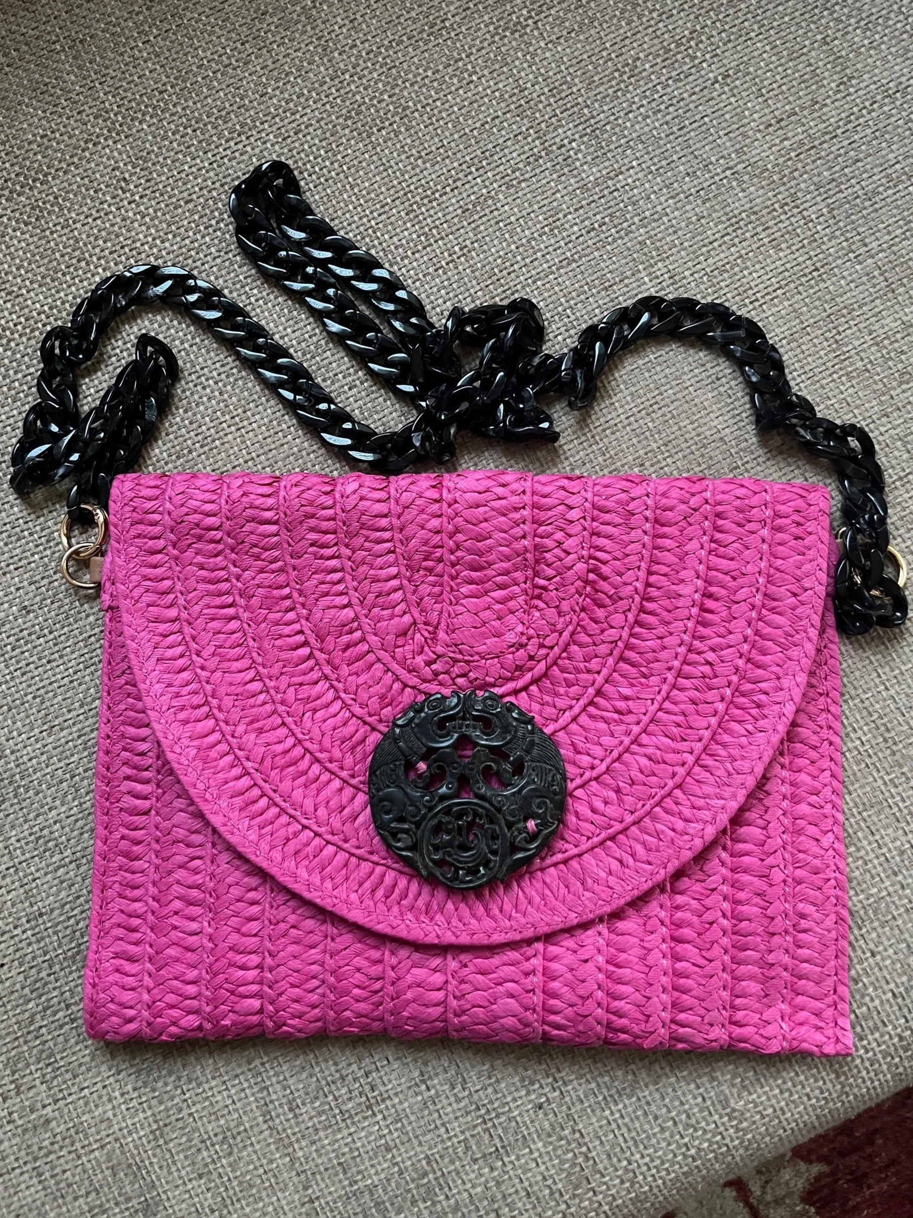 Pink Woven Adilla Bag/Black