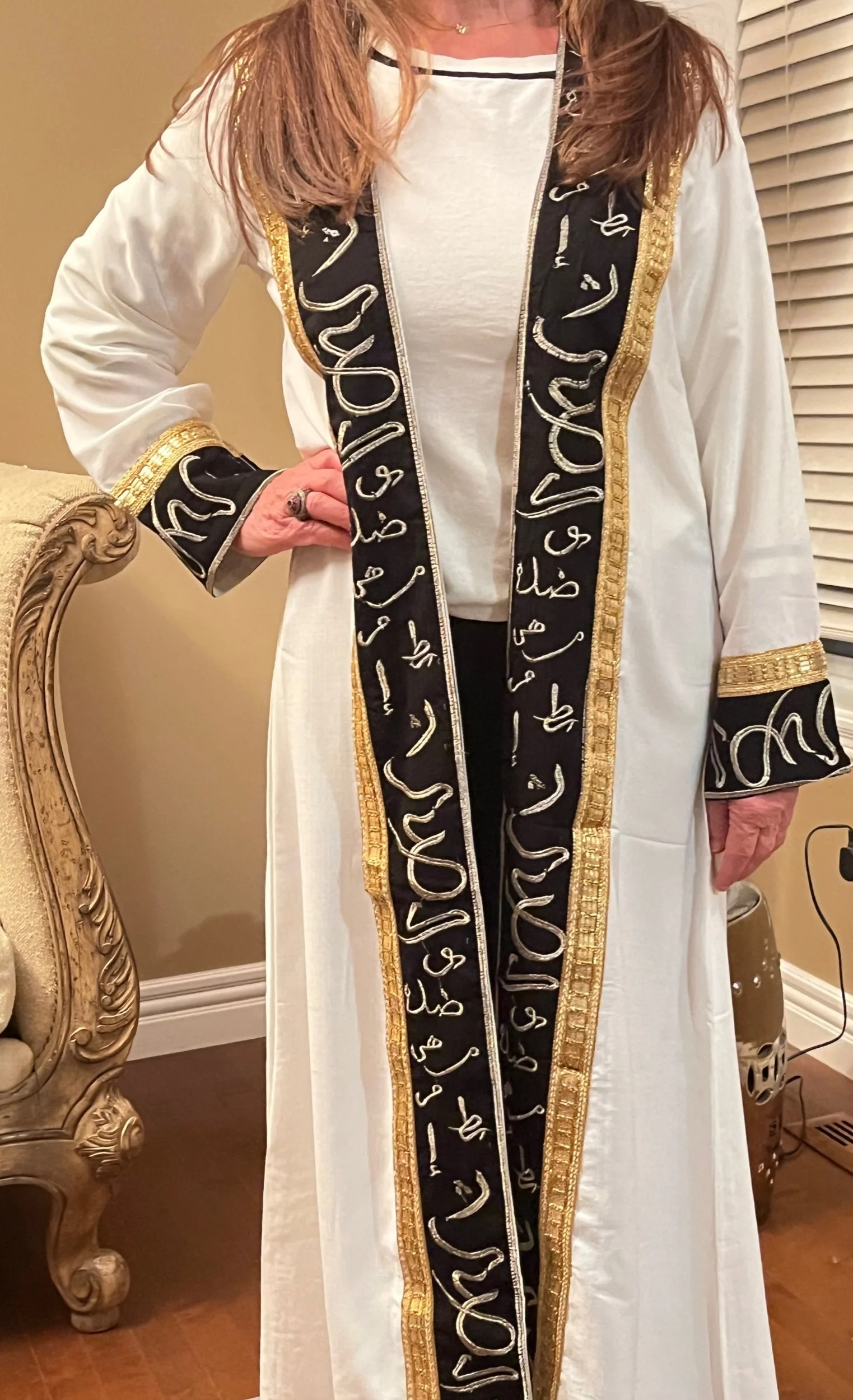 Long White Arabic Letters Kaftan