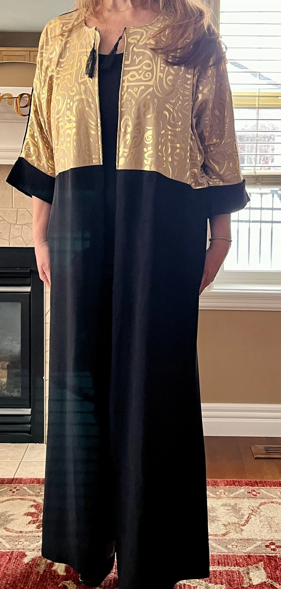 Gold Calligraphy Open Abaya Kaftan