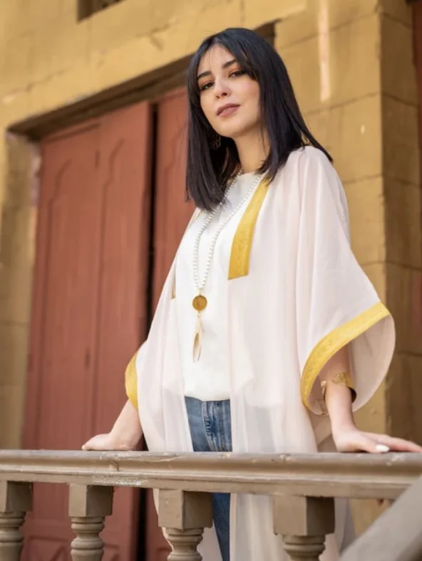 White Chiffon Open Kaftan Bisht