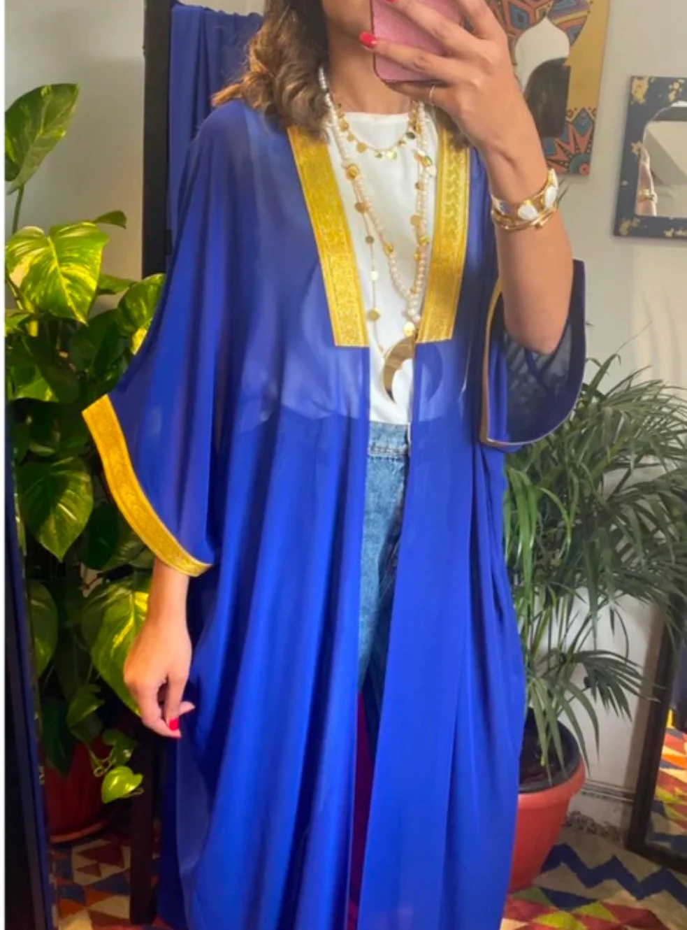 Blue Chiffon Open Kaftan Bisht