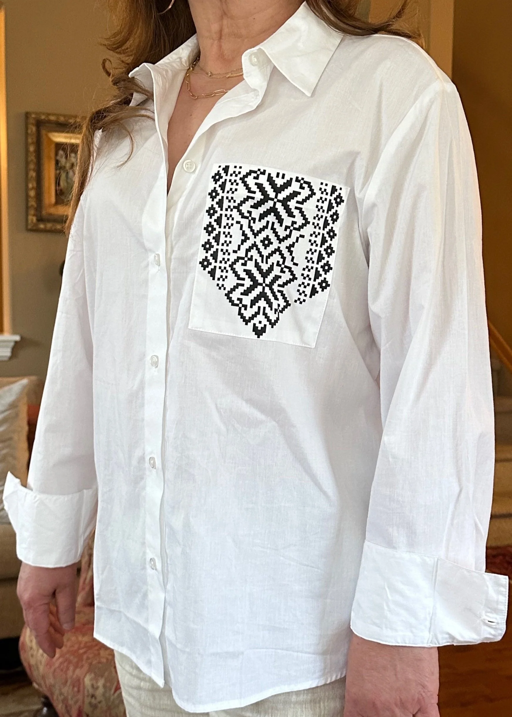 White Cotton Palestinian Print Shirt