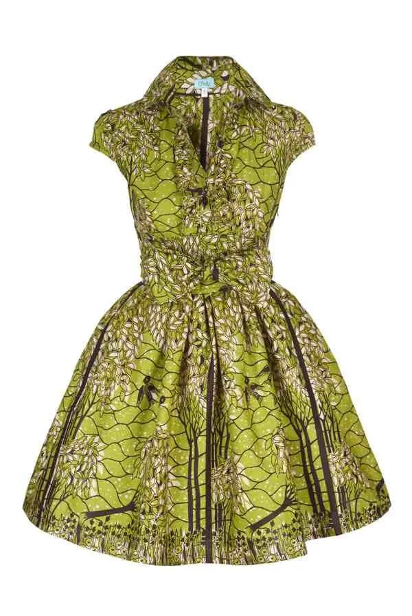 Green Birds Shirt Dress