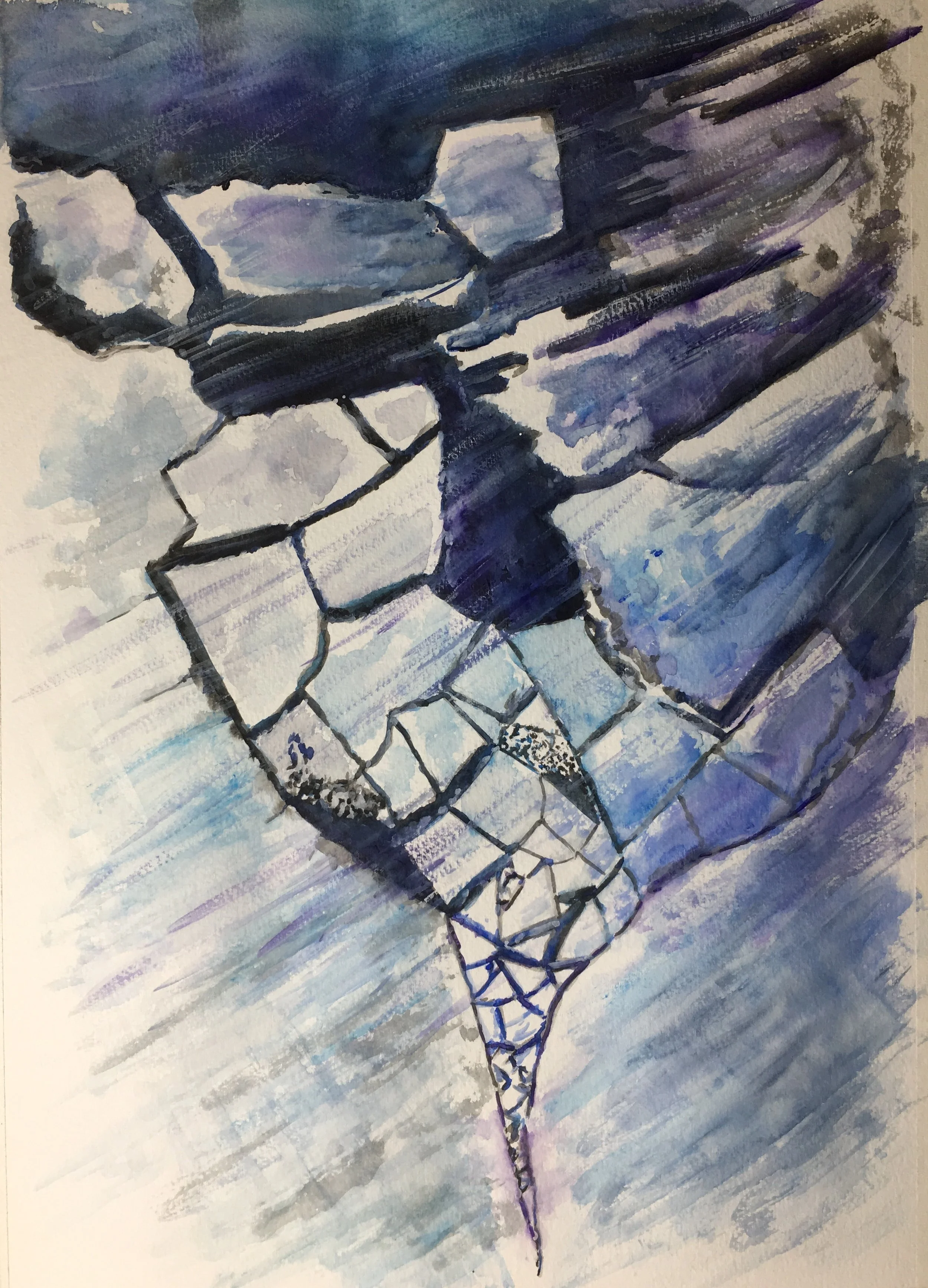 Melting ice, glass or helmet? (A3, watercolour)