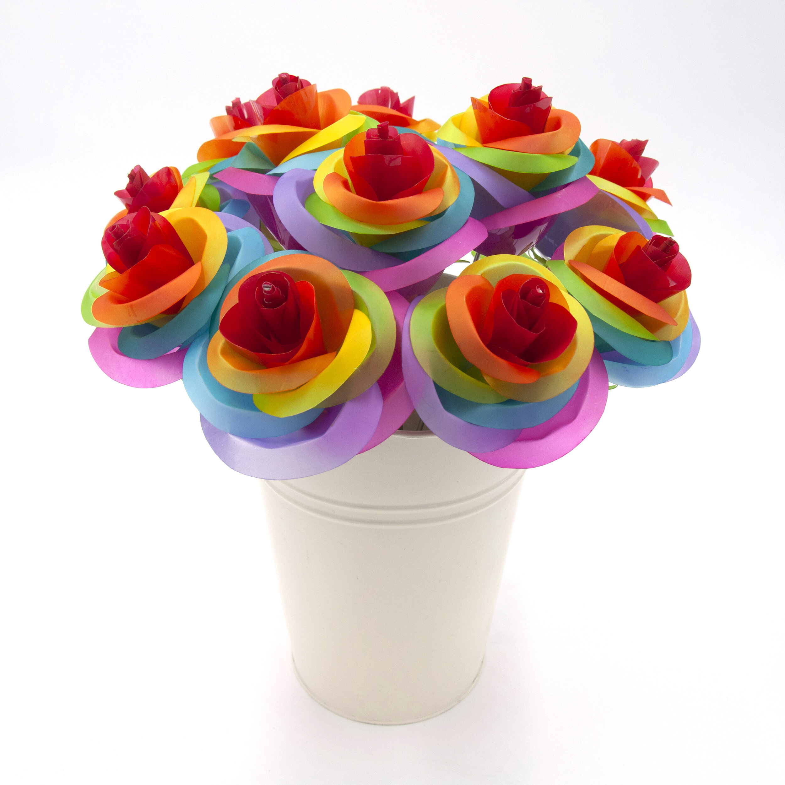 Rainbow Roses upcycled bottle eco friendly flower bunch
