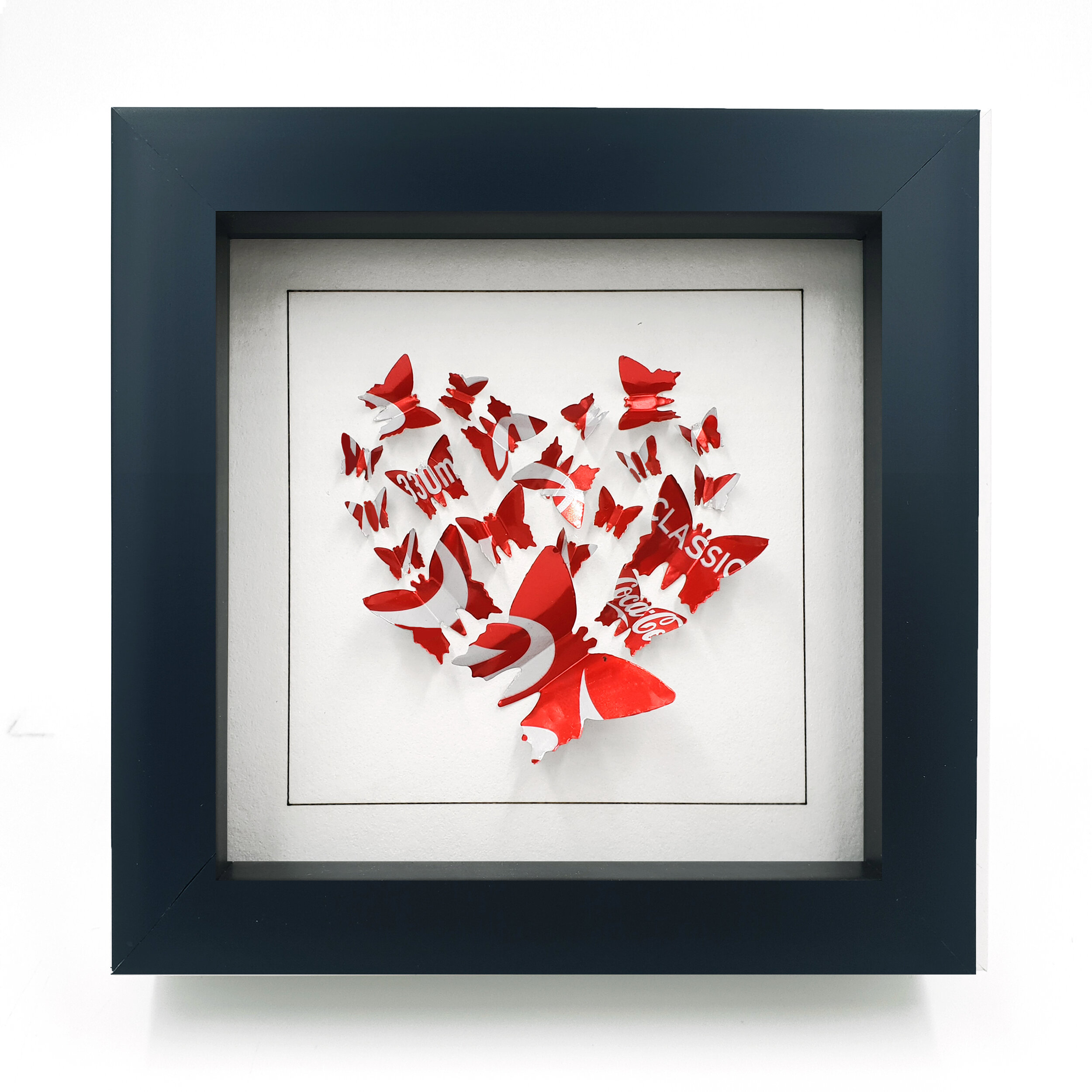 Coca-Cola red and white butterfly heart framed design black frame