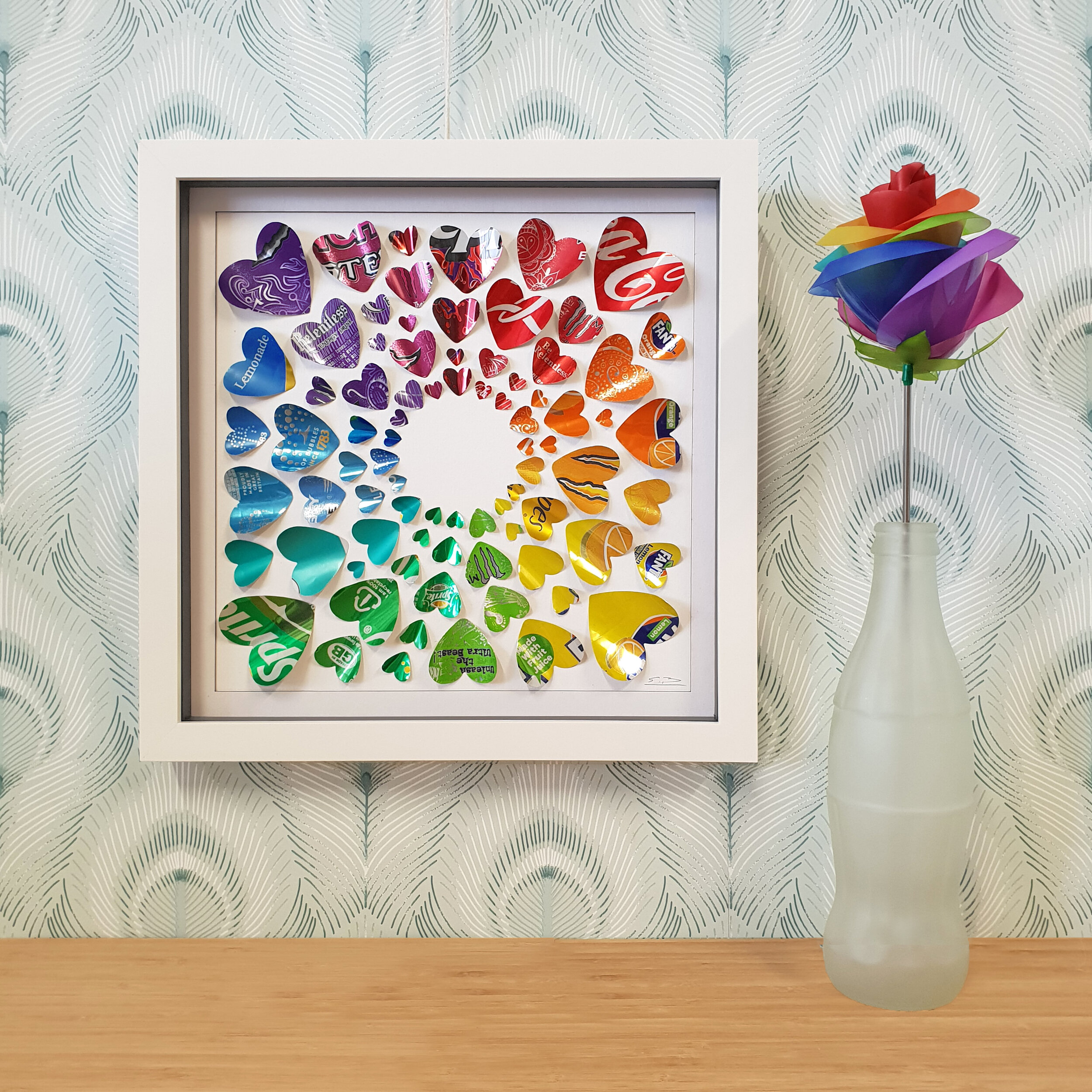 Rainbow gradient Heart Circle sustainable art on wall