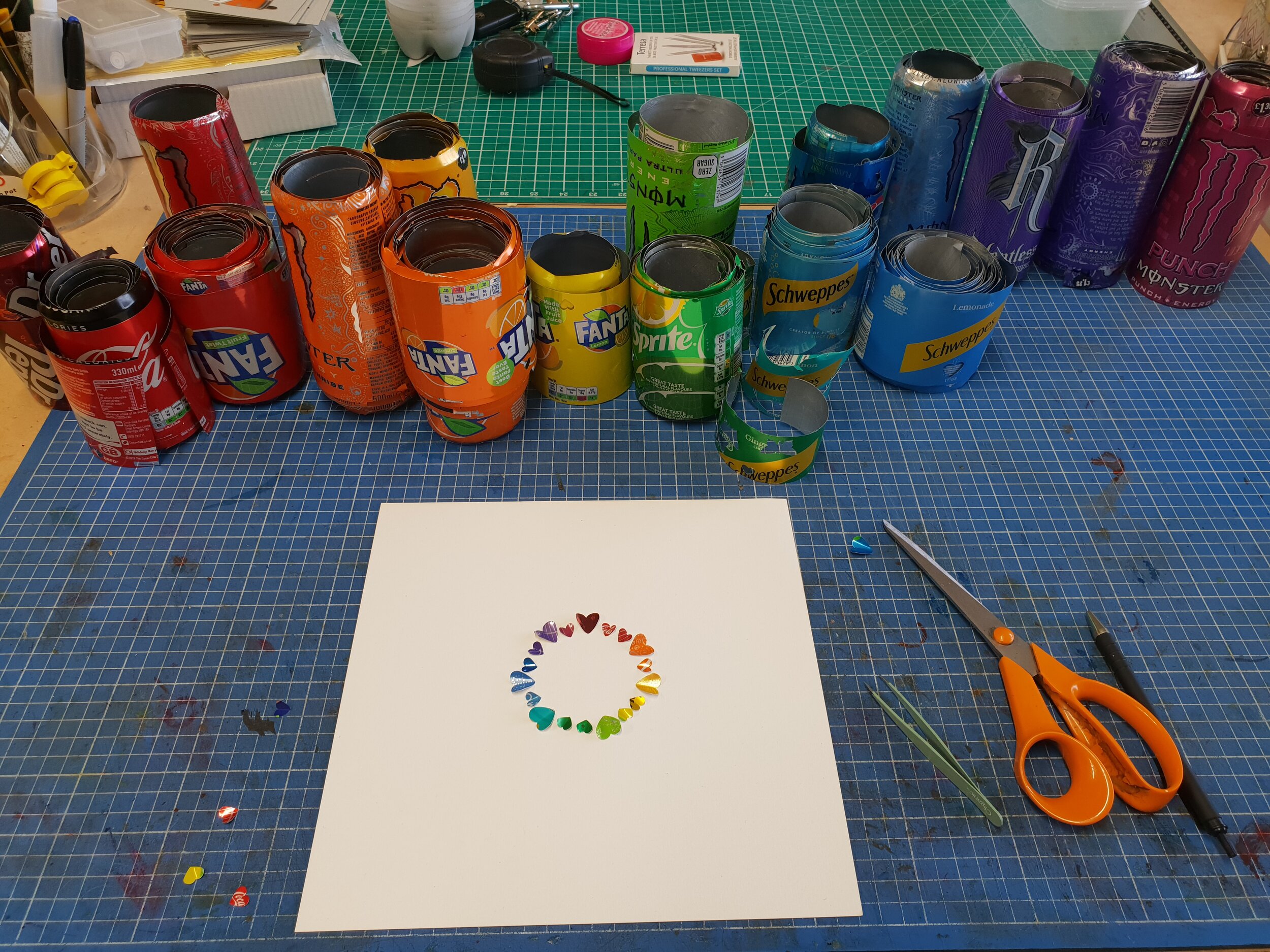 Rainbow gradient Heart Circle sustainable art making process 