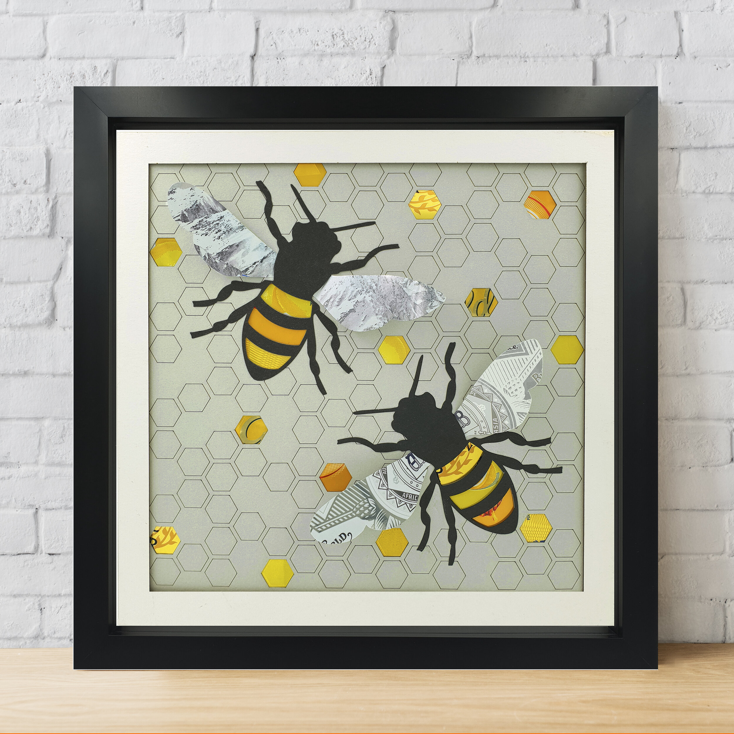 3D Bees black and yellow upcycled can wall art 