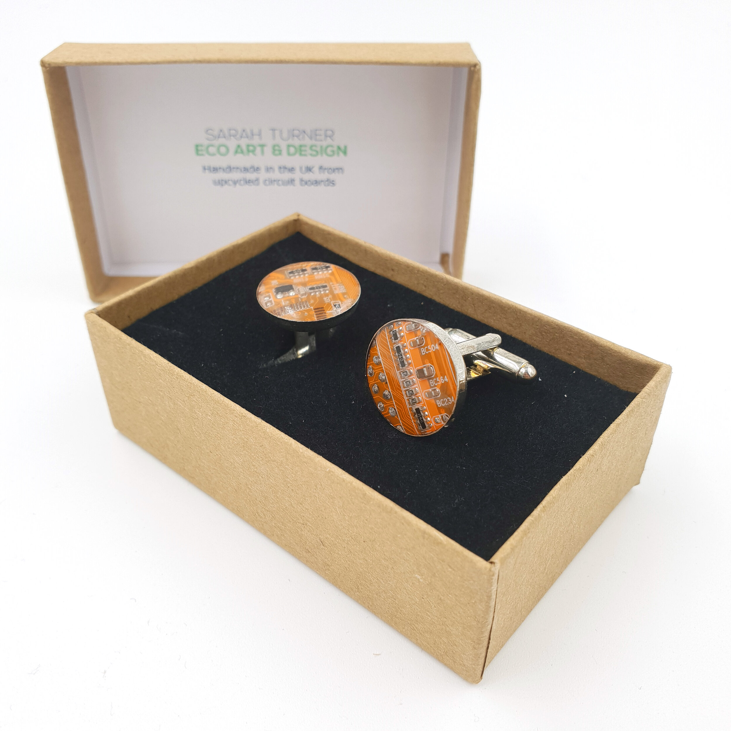 Circuit Board Cufflinks made in the UK by eco artist 