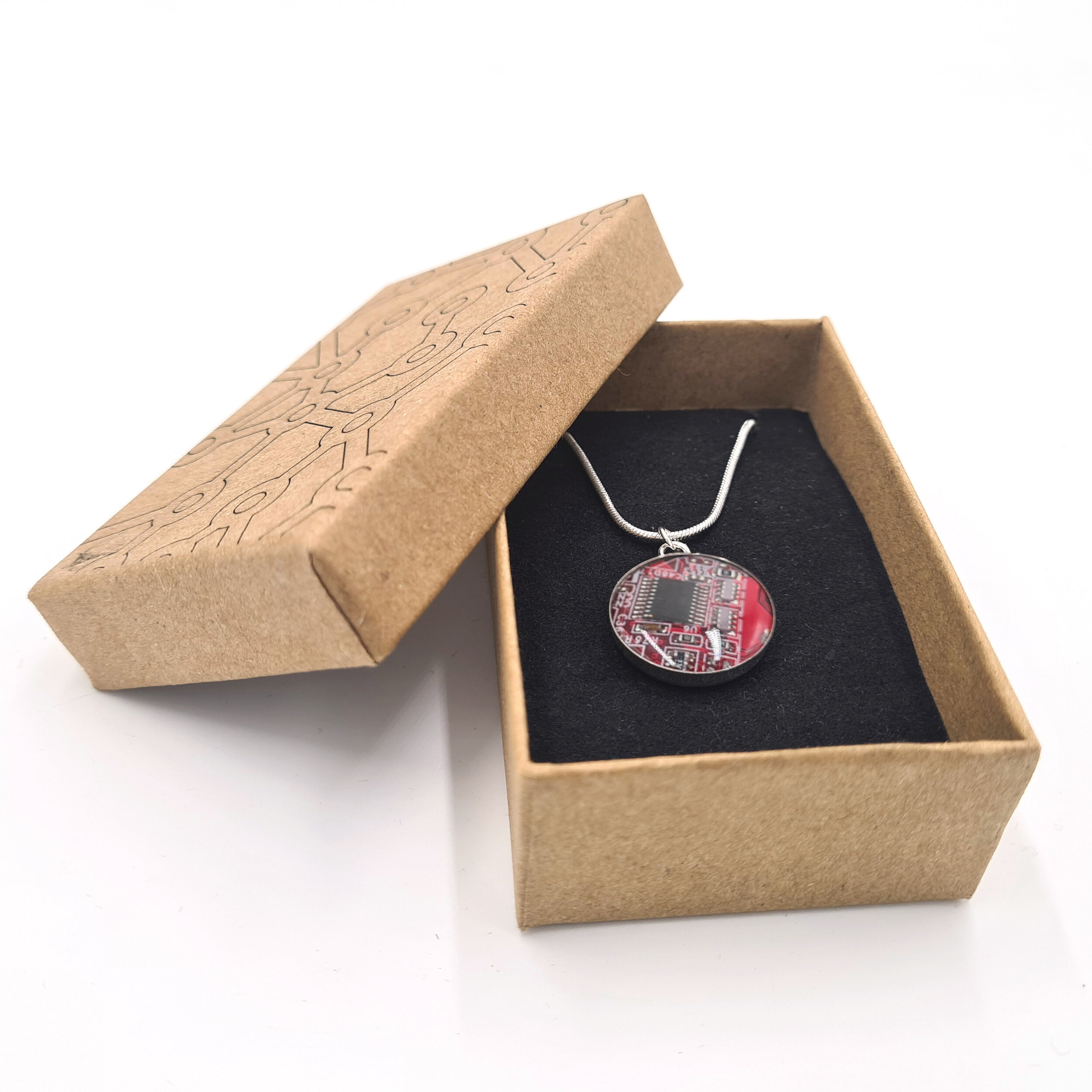 Red necklace in sustainable eco friendly box 