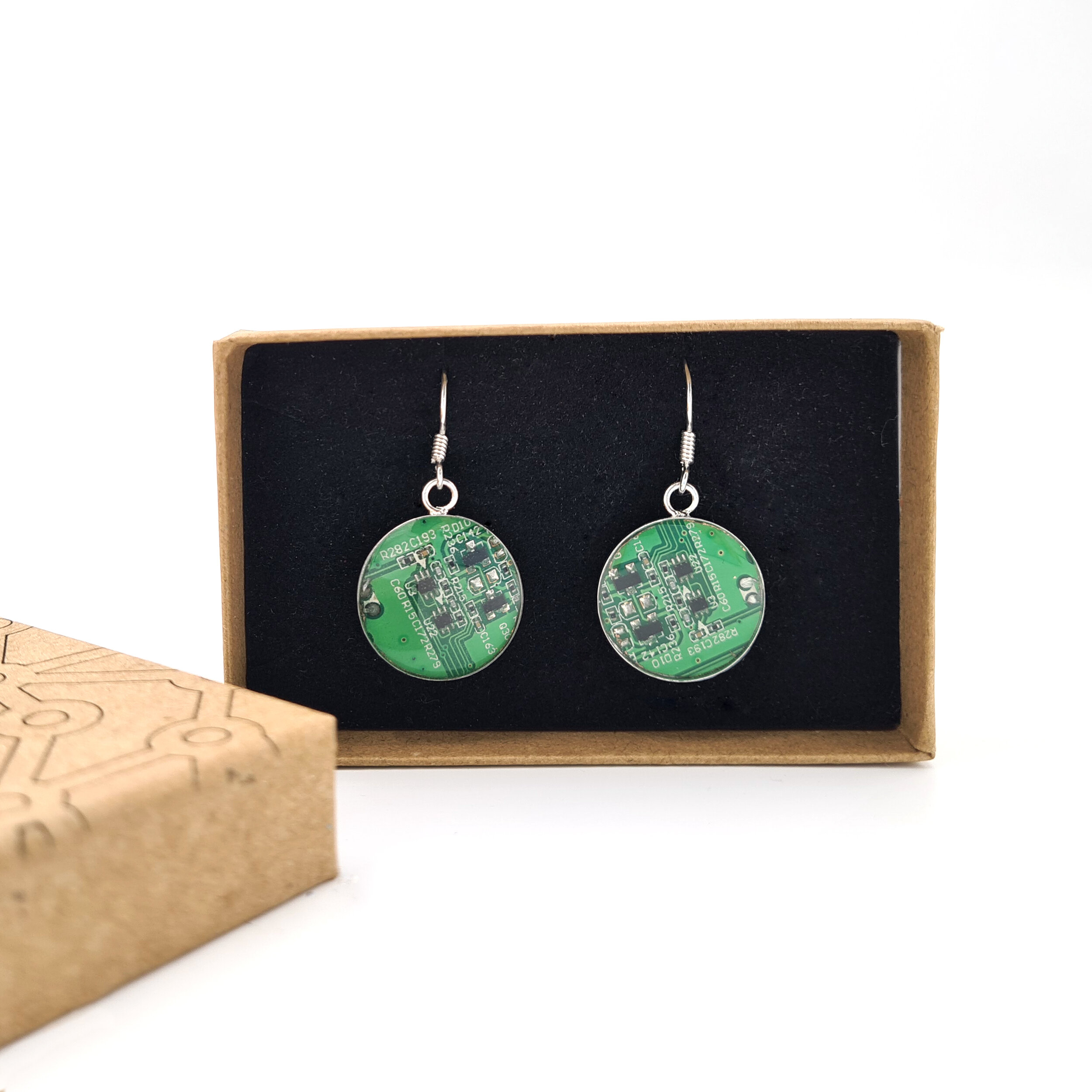 Green hanging PCB earrings 
