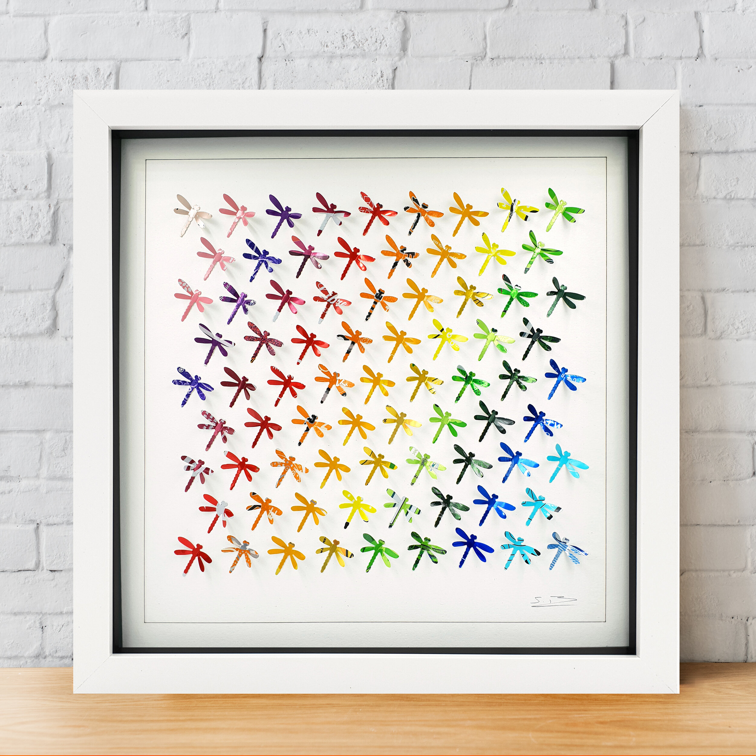 Rainbow Dragonflies colourful eco friendly tin can art  