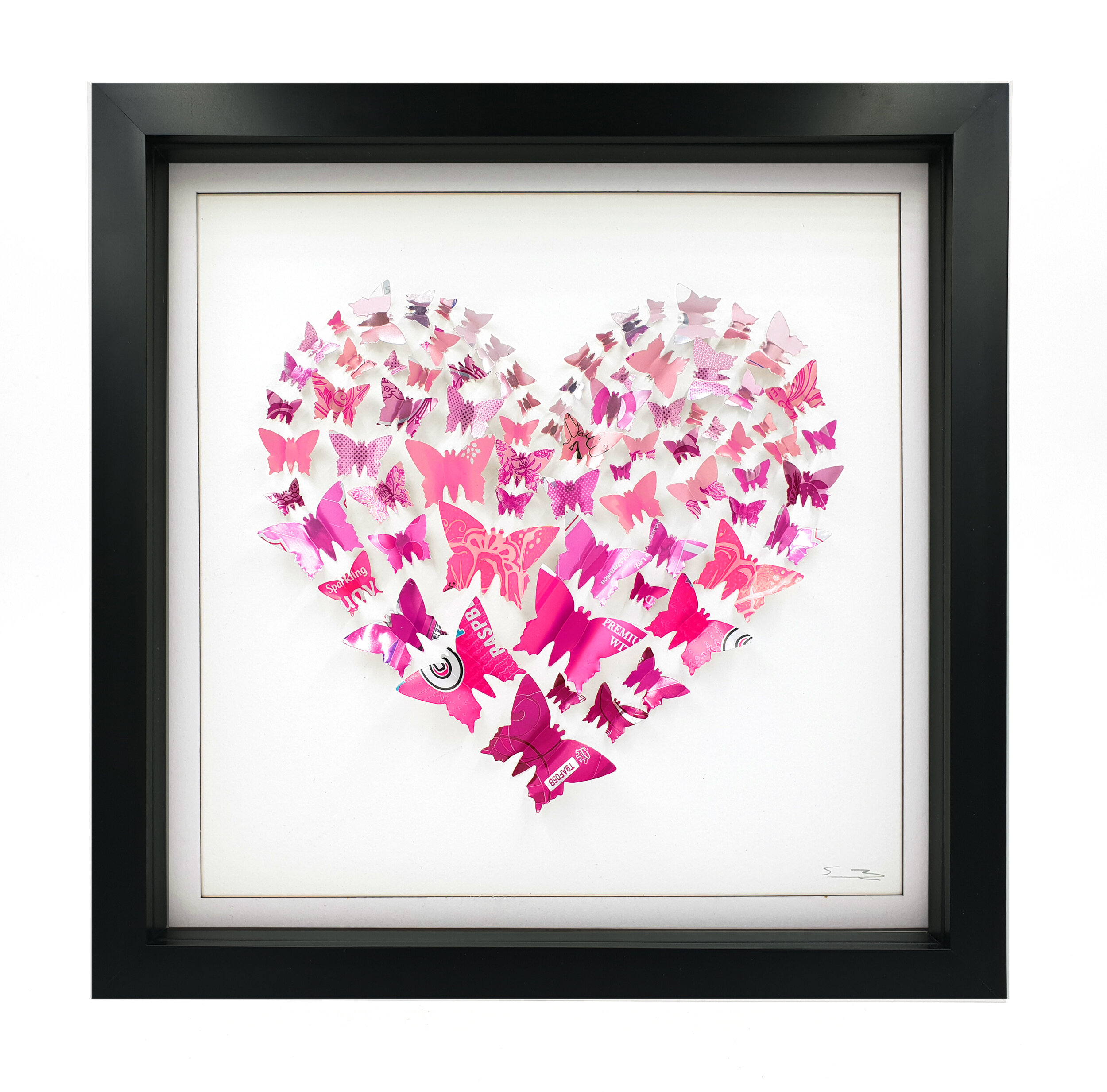 Pink Butterfly Heart contemporary can creation black frame