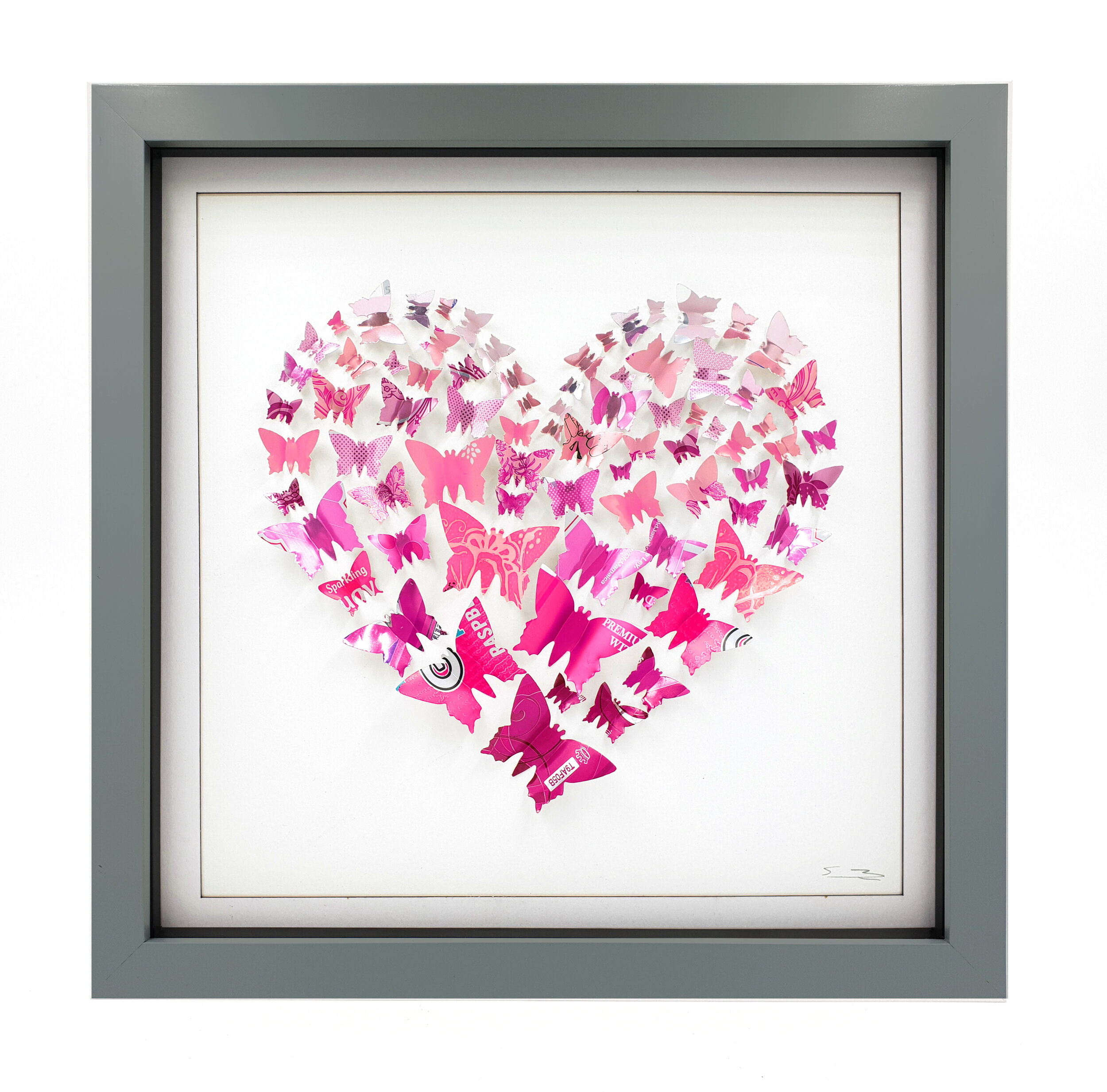 Pink Butterfly Heart contemporary can creation grey frame